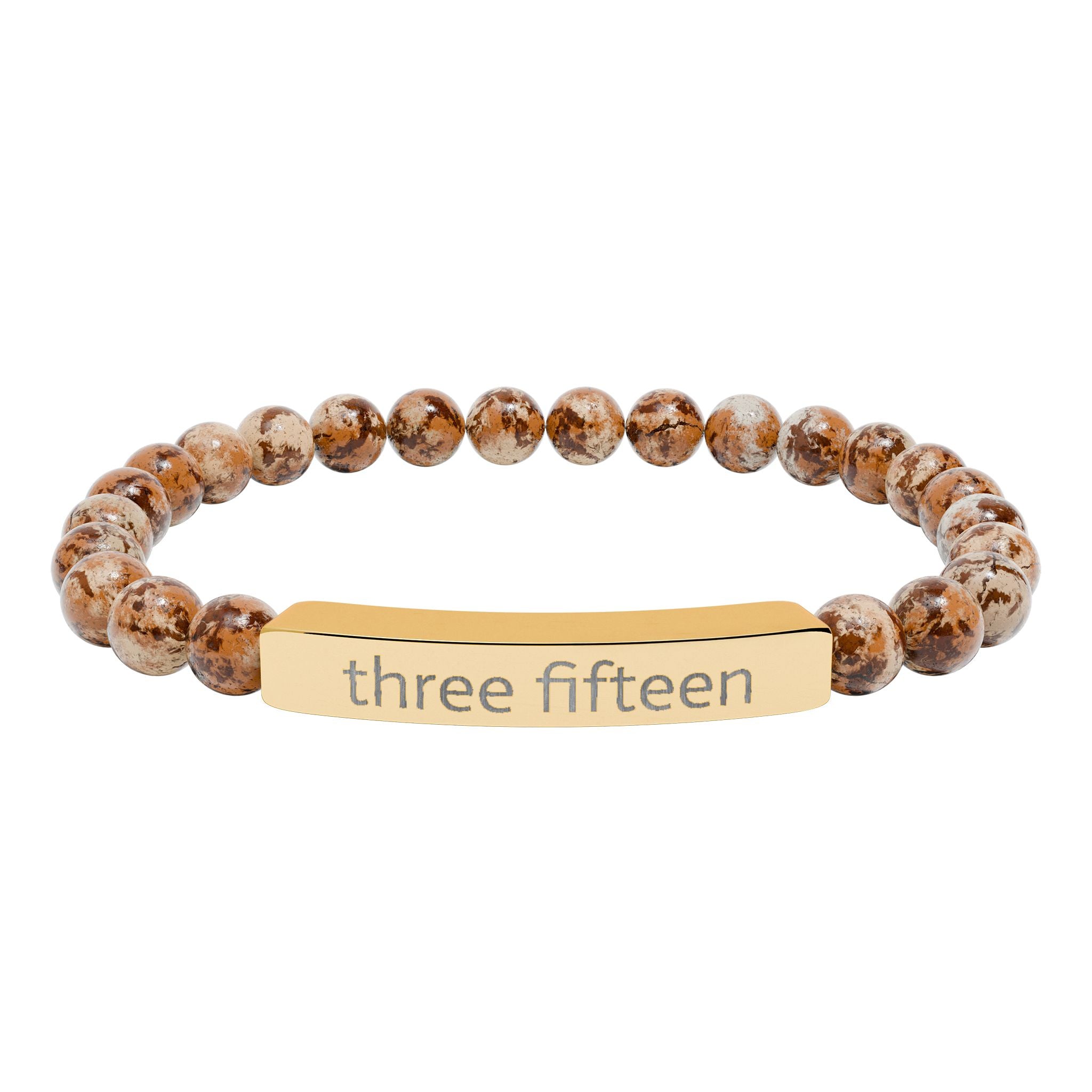 4 - Three Fifteen Engraved Natural Stone Stretch Bracelet