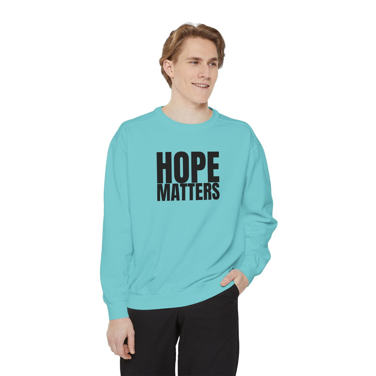 15 - Multi Color Hope Matters Embroidered Minimalist Logo Sweatshirt — White Crewneck Casual Pullover