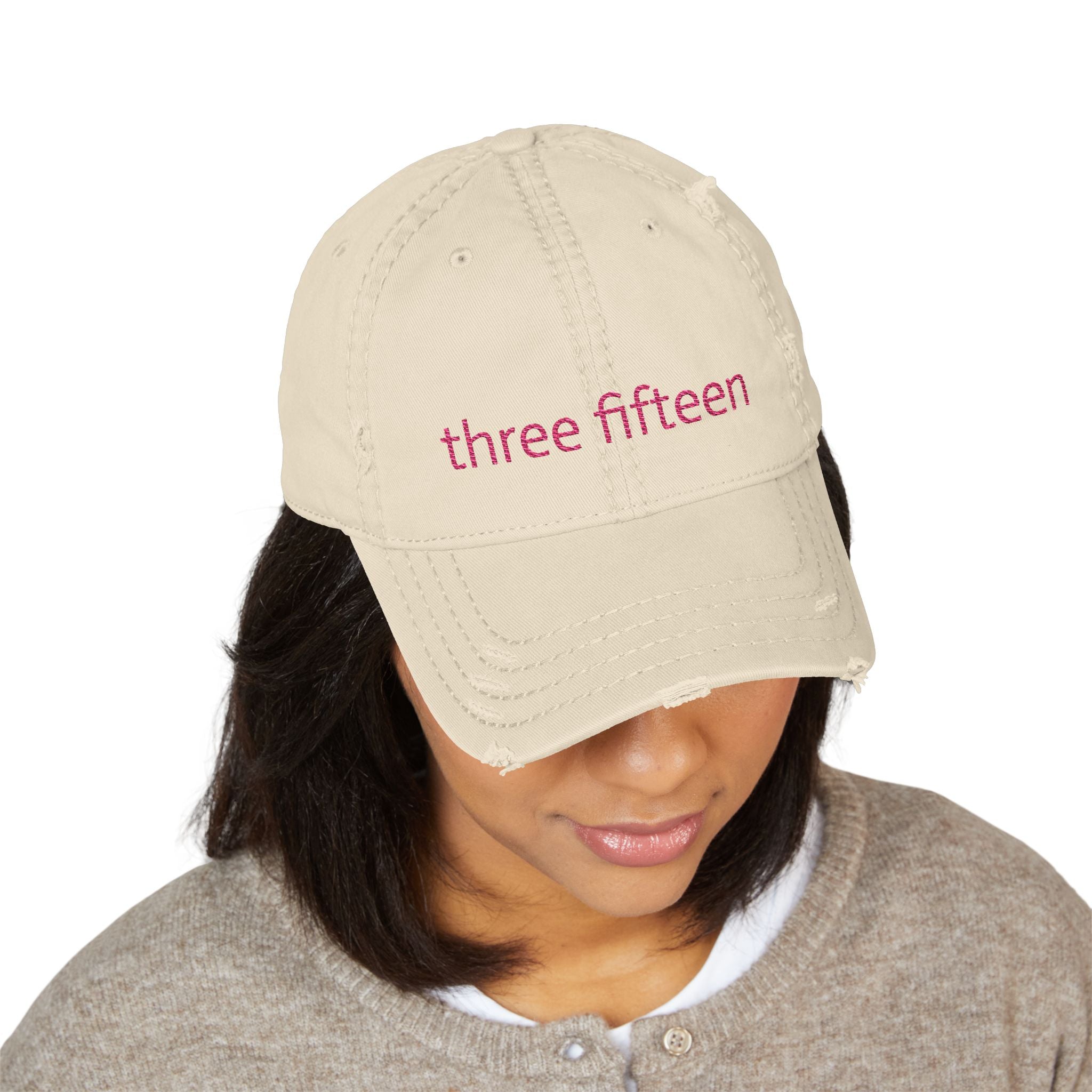 3 - Hat Distressed Embroidered Three Fifteen Dad Hat - Casual Chic Accessory
