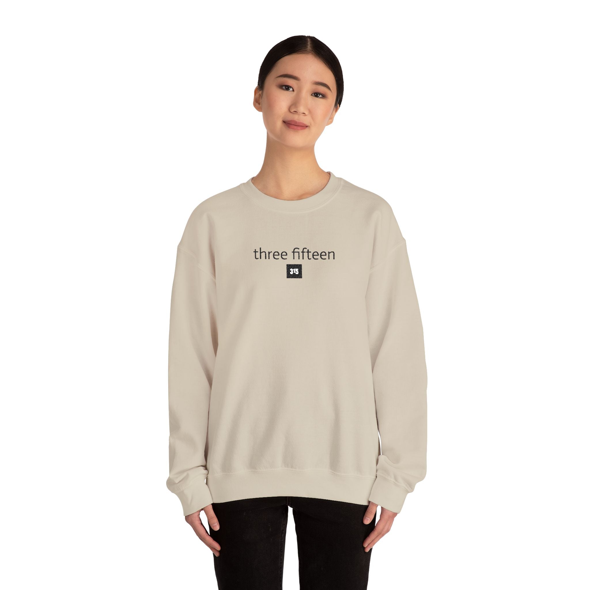 15 - Embroidered Square 315 Crewneck Sweatshirt — minimalist "three fifteen" logo pullover