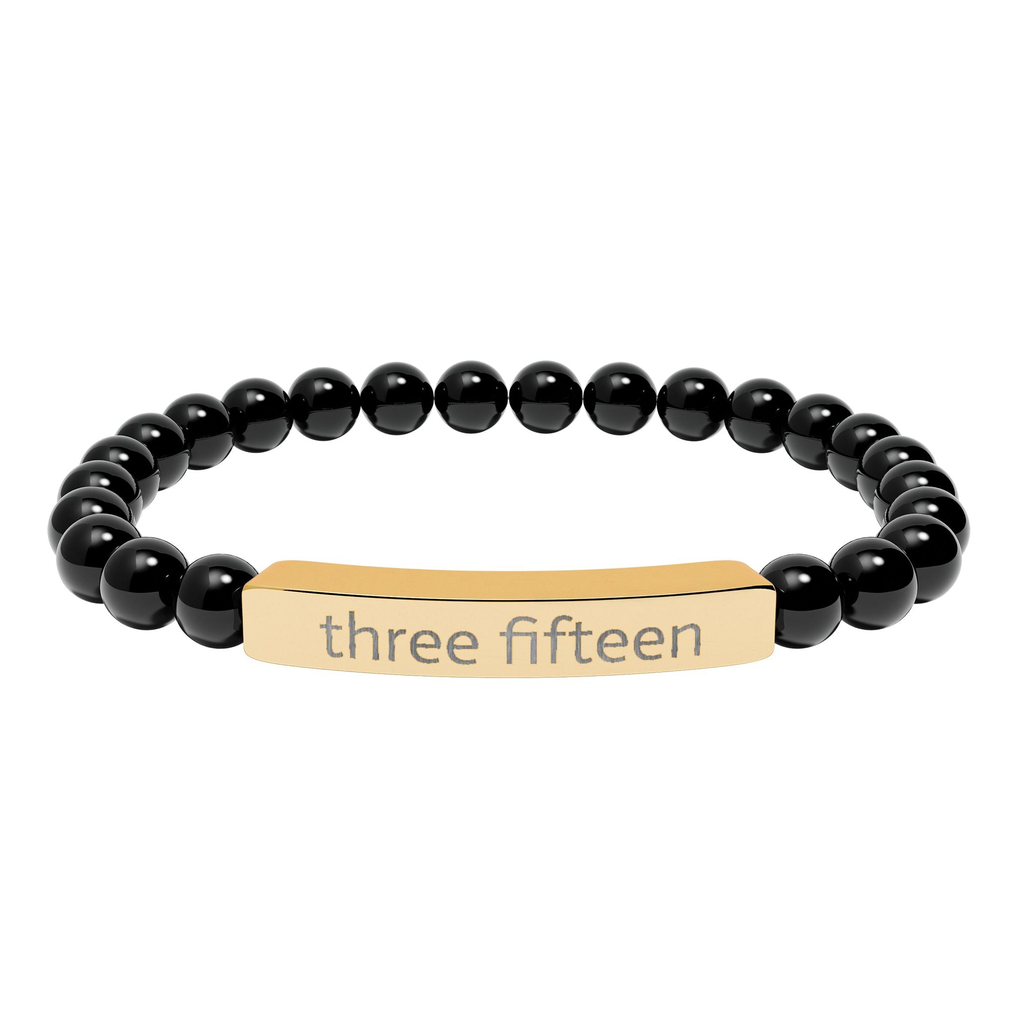 4 - Three Fifteen Engraved Natural Stone Stretch Bracelet