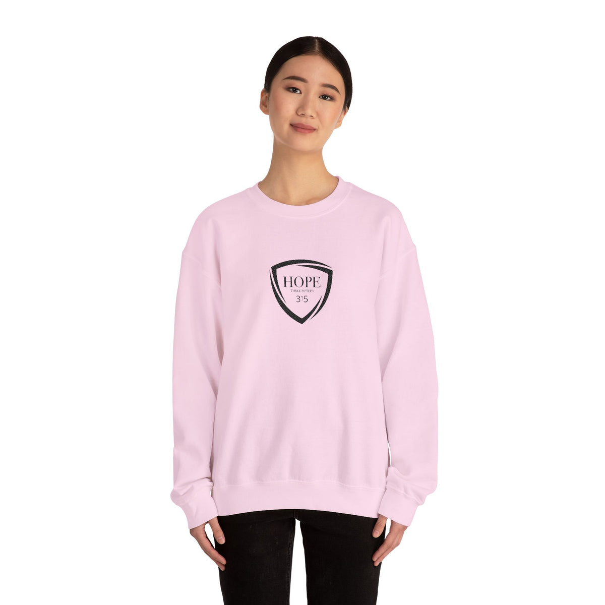 15 - Embroidered Hope Shield Crewneck Sweatshirt — Motivational Black Pullover