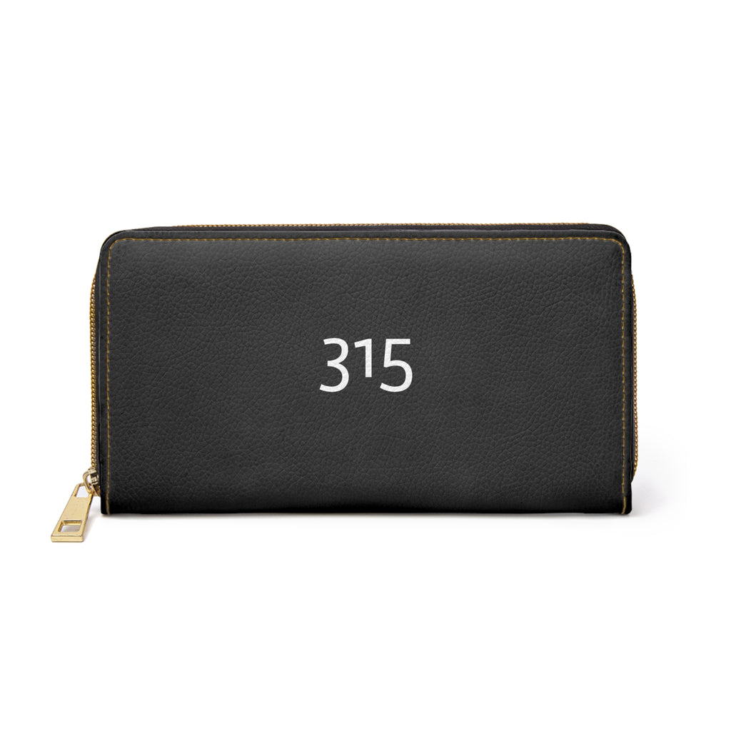 315 - Zipper Wallet — Minimal Black Wallet with '315' Mirrored Script