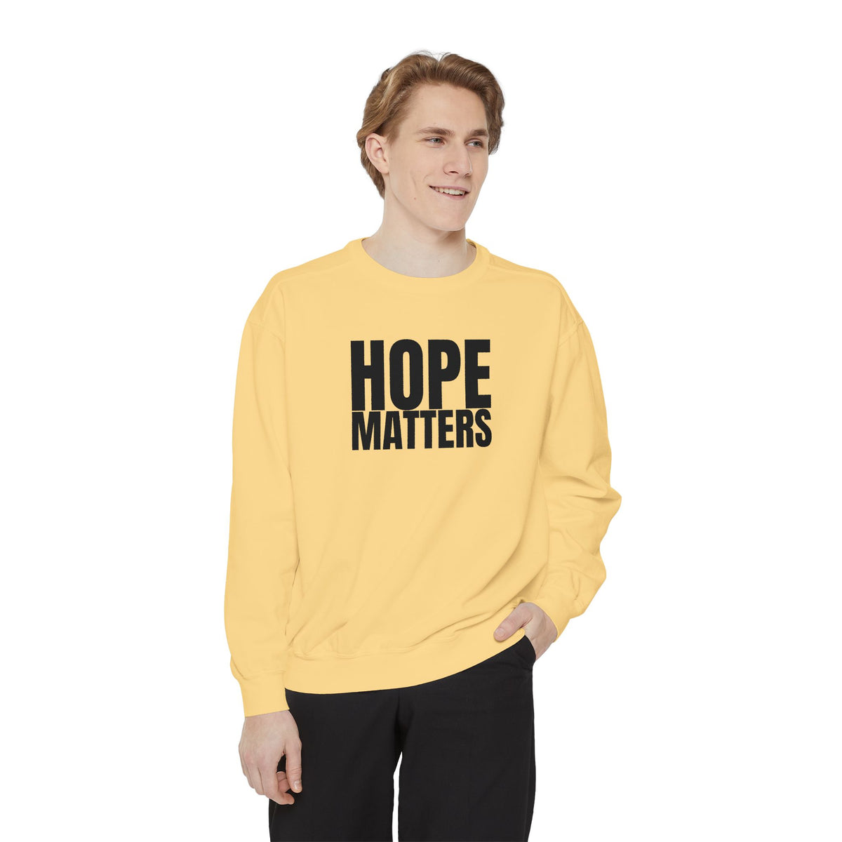15 - Multi Color Hope Matters Embroidered Minimalist Logo Sweatshirt — White Crewneck Casual Pullover