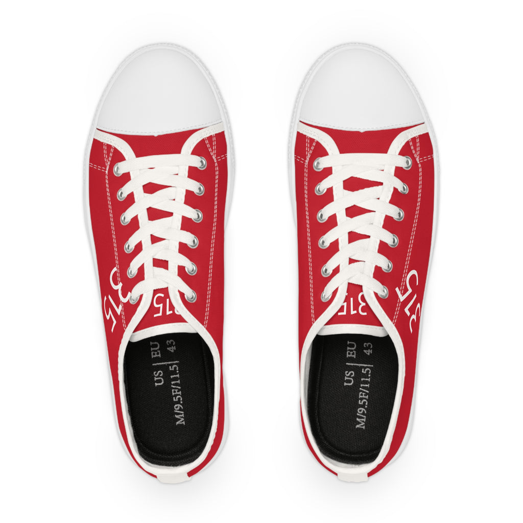 31 - Men's Red Low Top Sneakers — Minimal White Canvas Shoes with '315' Side Graphic