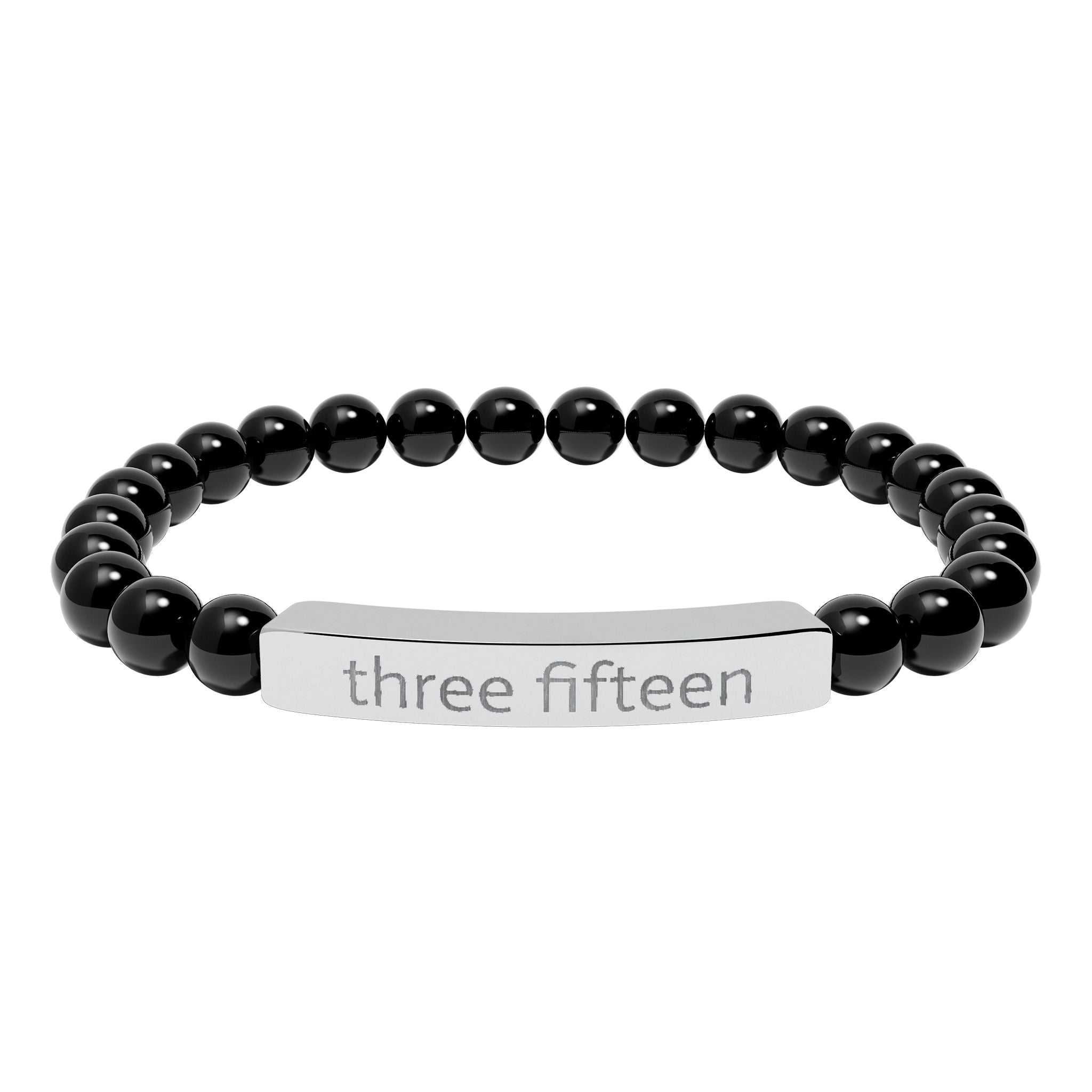 4 - Three Fifteen Engraved Natural Stone Stretch Bracelet