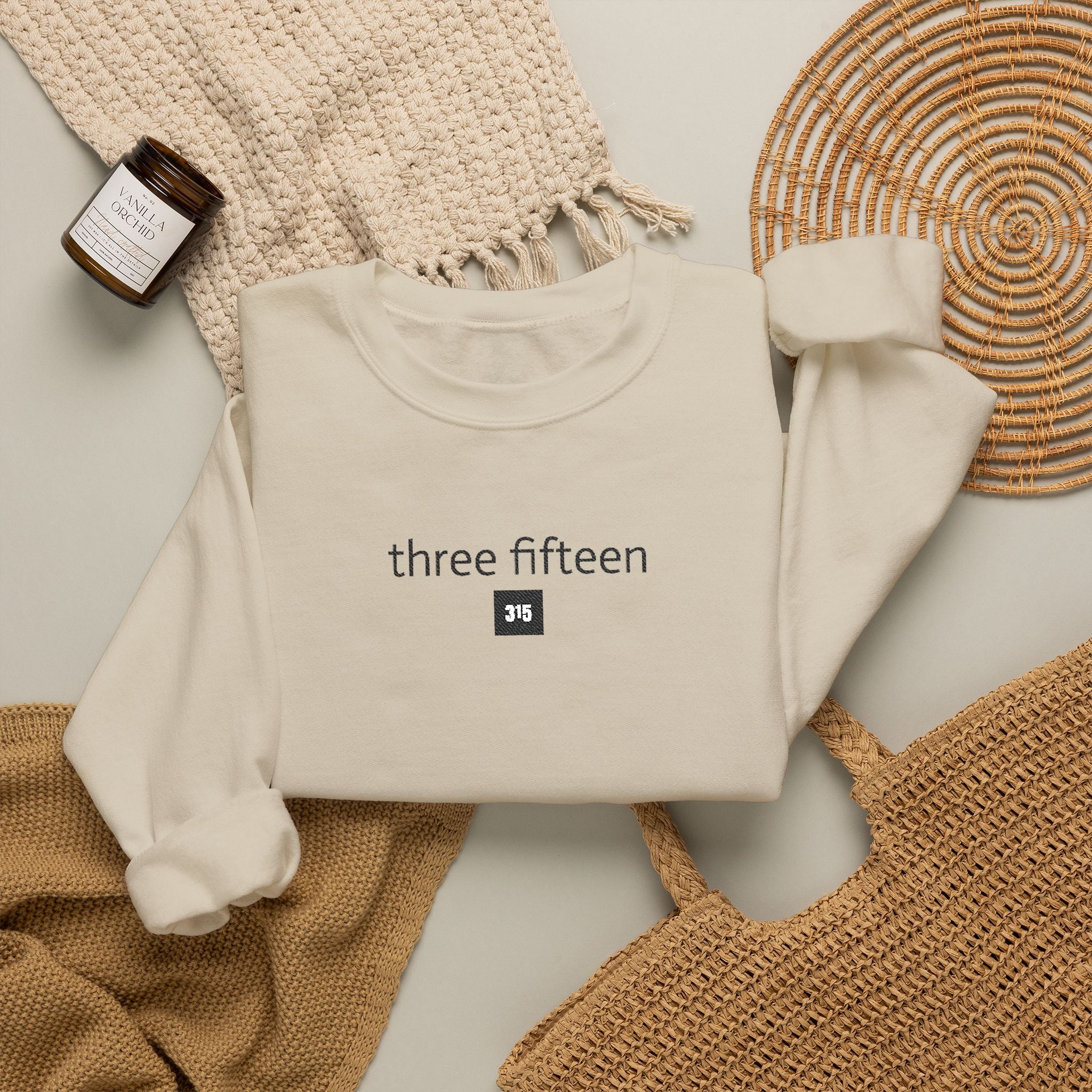 15 - Embroidered Square 315 Crewneck Sweatshirt — minimalist "three fifteen" logo pullover