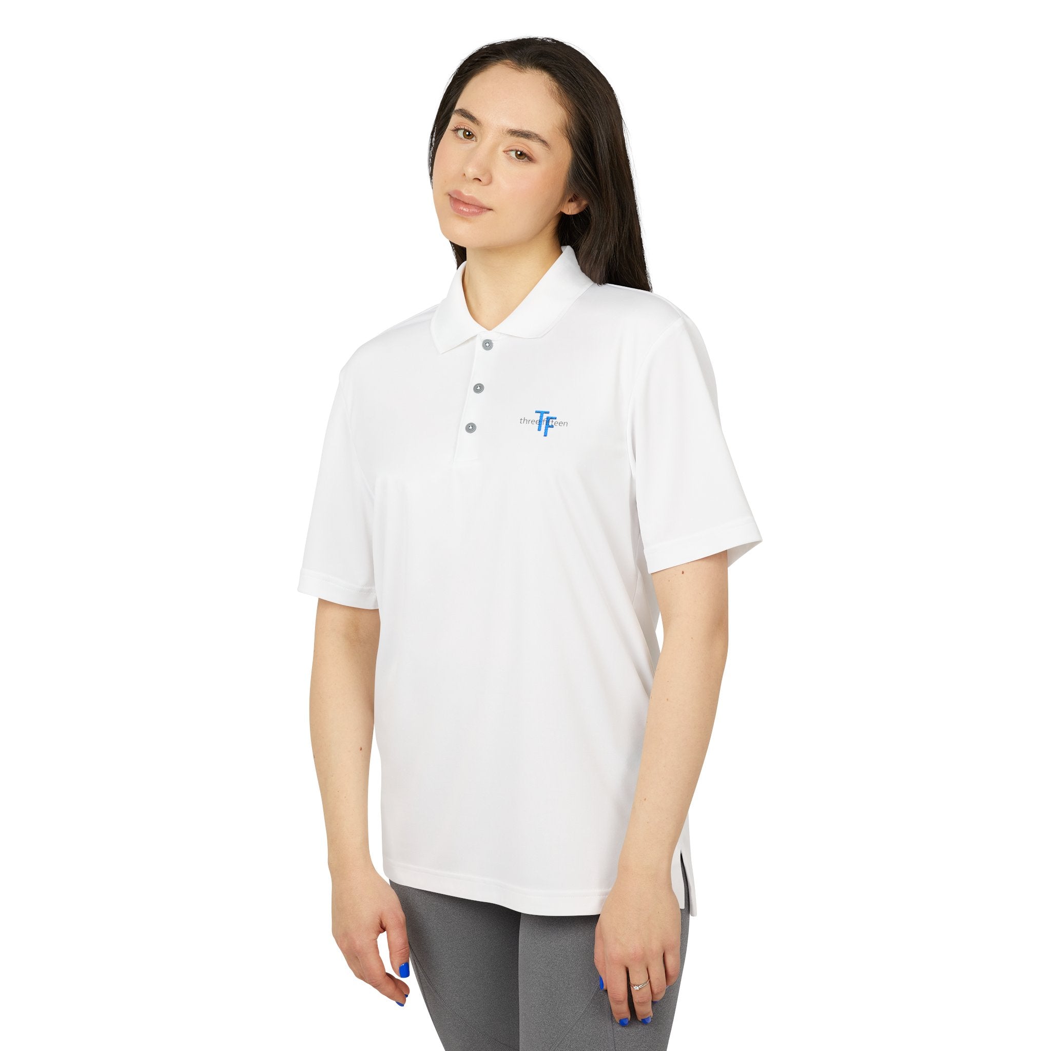 114 - Embroidered White Adidas Performance Polo Shirt with Small Blue 'TF' Chest Logo – Golf & Corporate Teamwear
