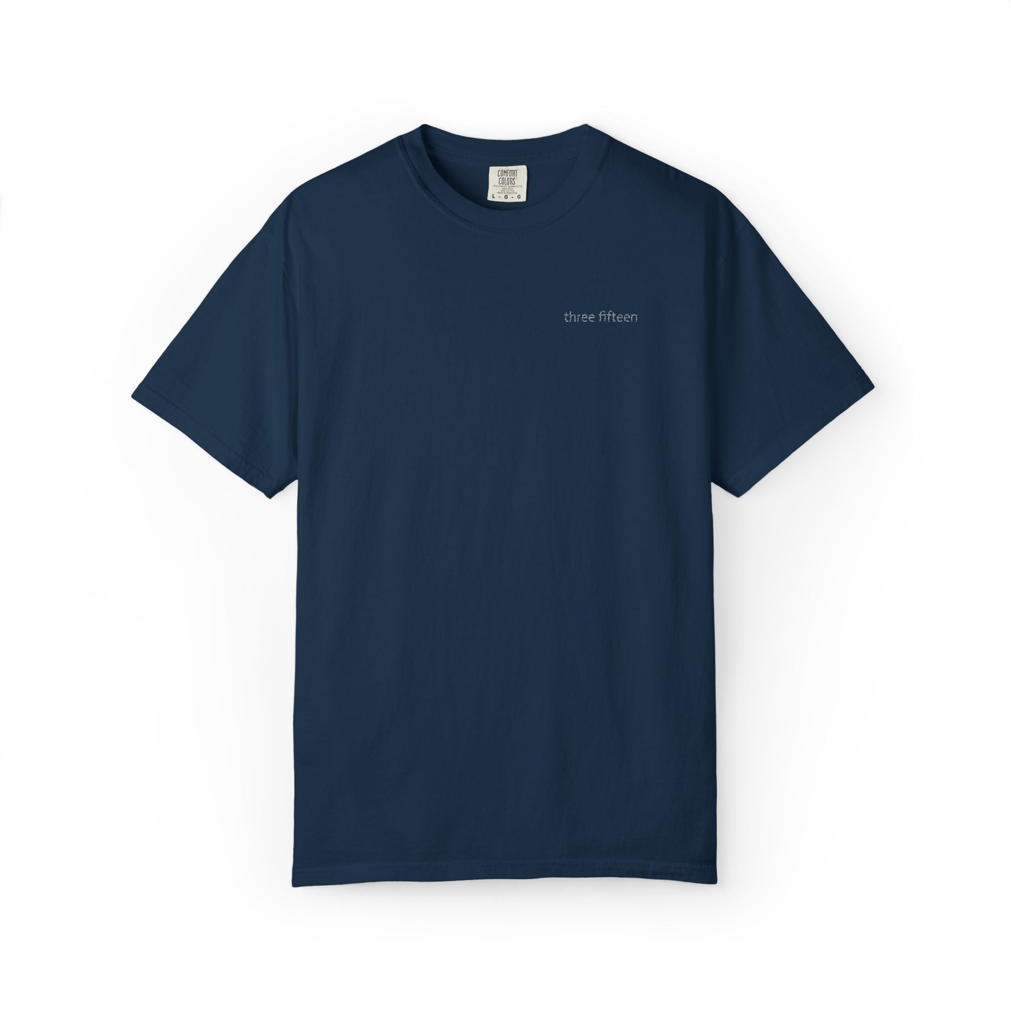 11 - Embroidered Three Fifteen Multi Color Minimalist '75' Chest Logo T-Shirt – Garment-Dyed White Casual Tee