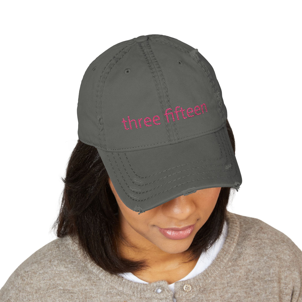 3 - Hat Distressed Embroidered Three Fifteen Dad Hat - Casual Chic Accessory