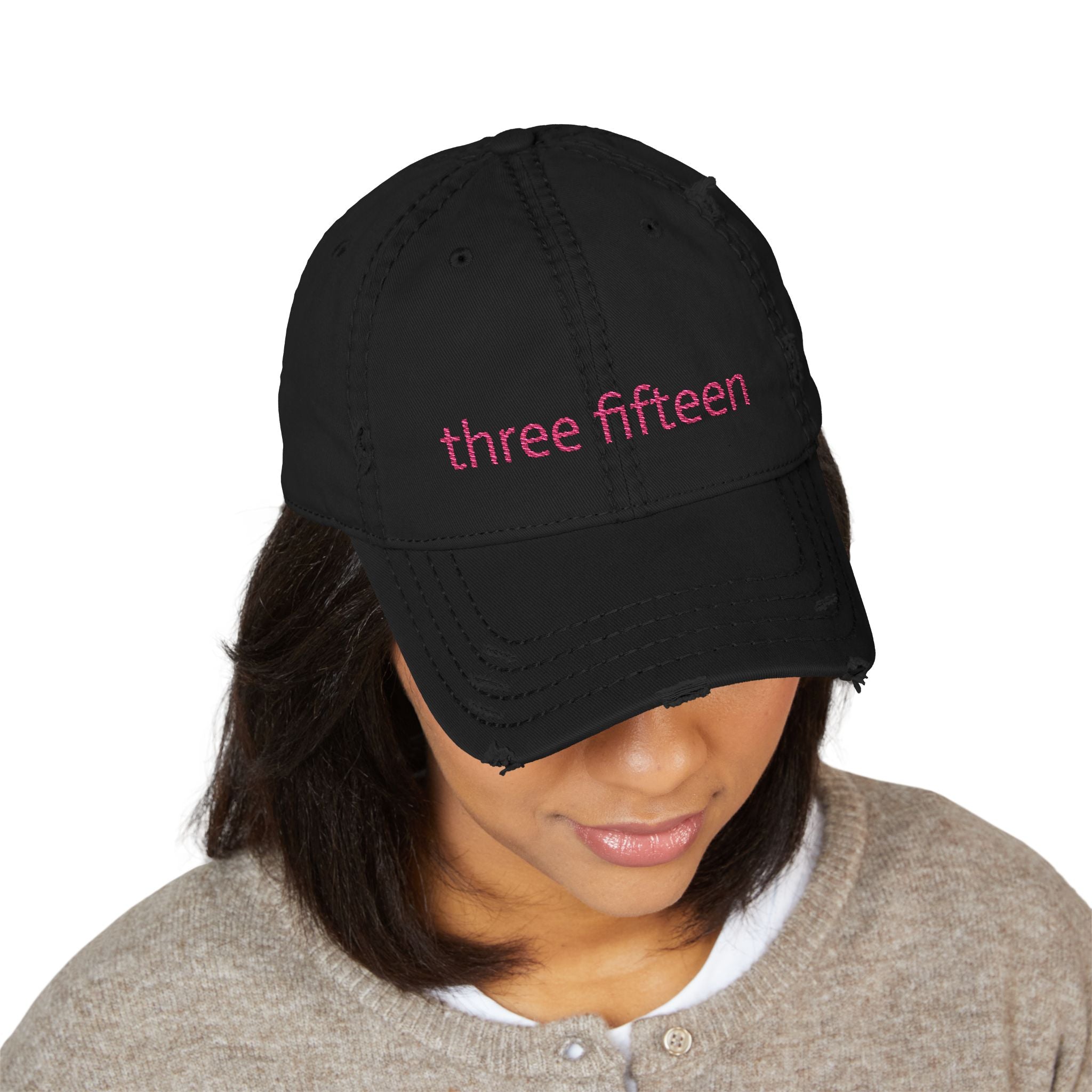 3 - Hat Distressed Embroidered Three Fifteen Dad Hat - Casual Chic Accessory
