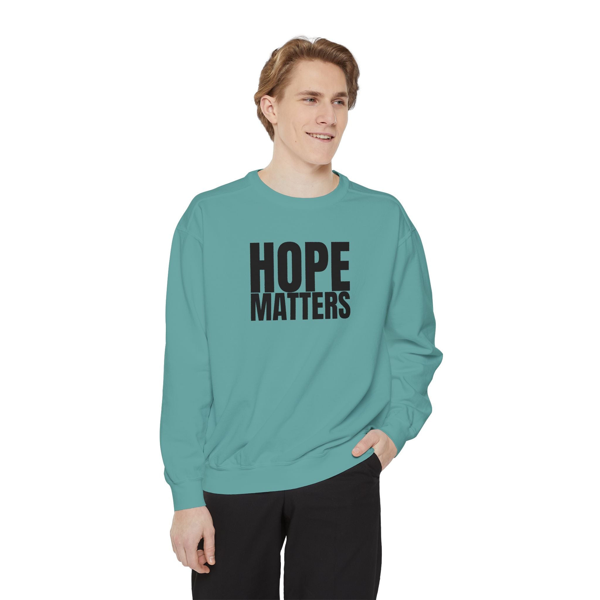 Multi Color Hope Matters Embroidered Minimalist Logo Sweatshirt — White Crewneck Casual Pullover