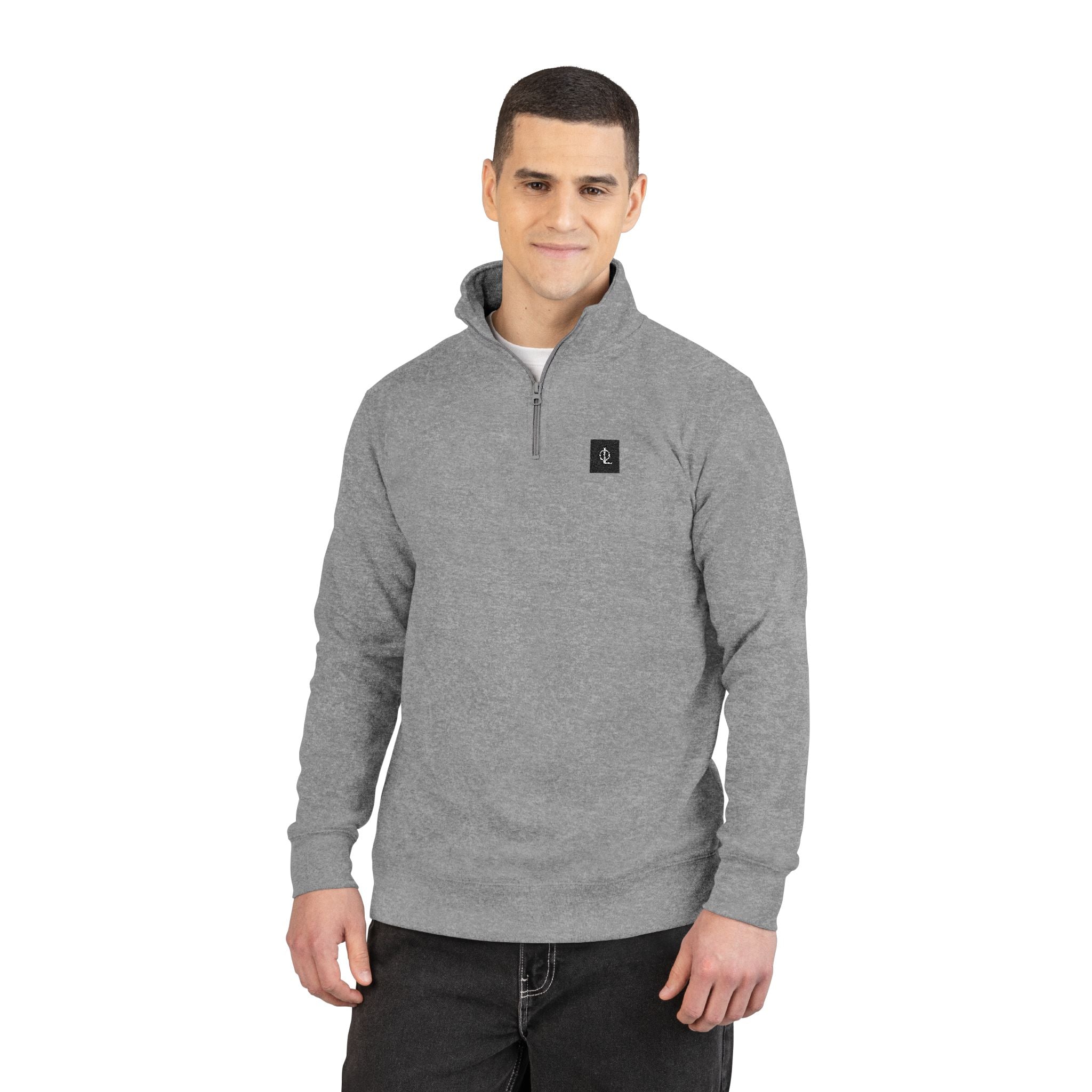 Multi Color - Outcome Leadership- Embroidered Minimalist Quarter-Zip Fleece Pullover — Cozy Grey Casual Sweatshirt