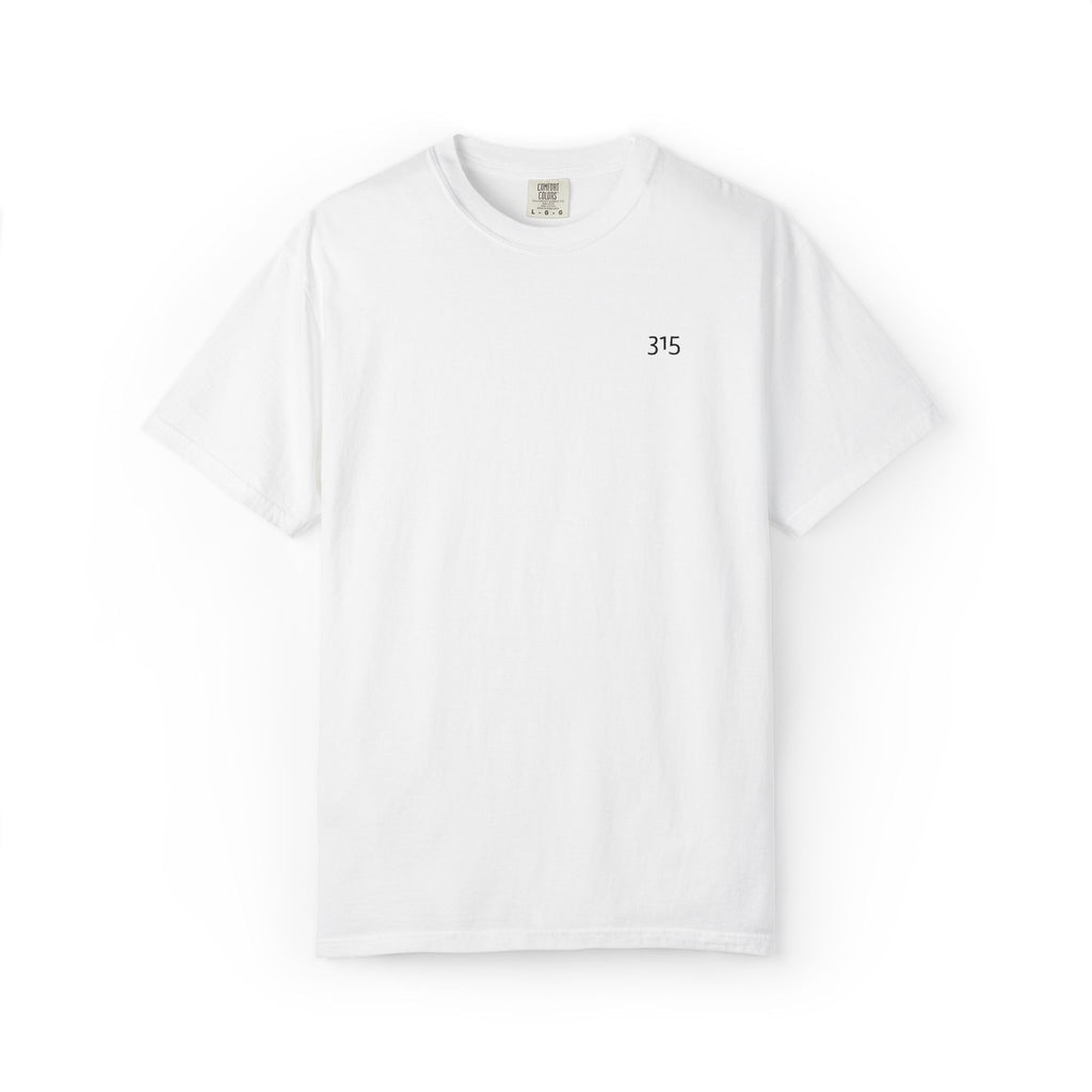 11 - Embroidered 315 Multi Color Black Lettering Minimalist '75' Chest Logo T-Shirt – Garment-Dyed White Casual Tee