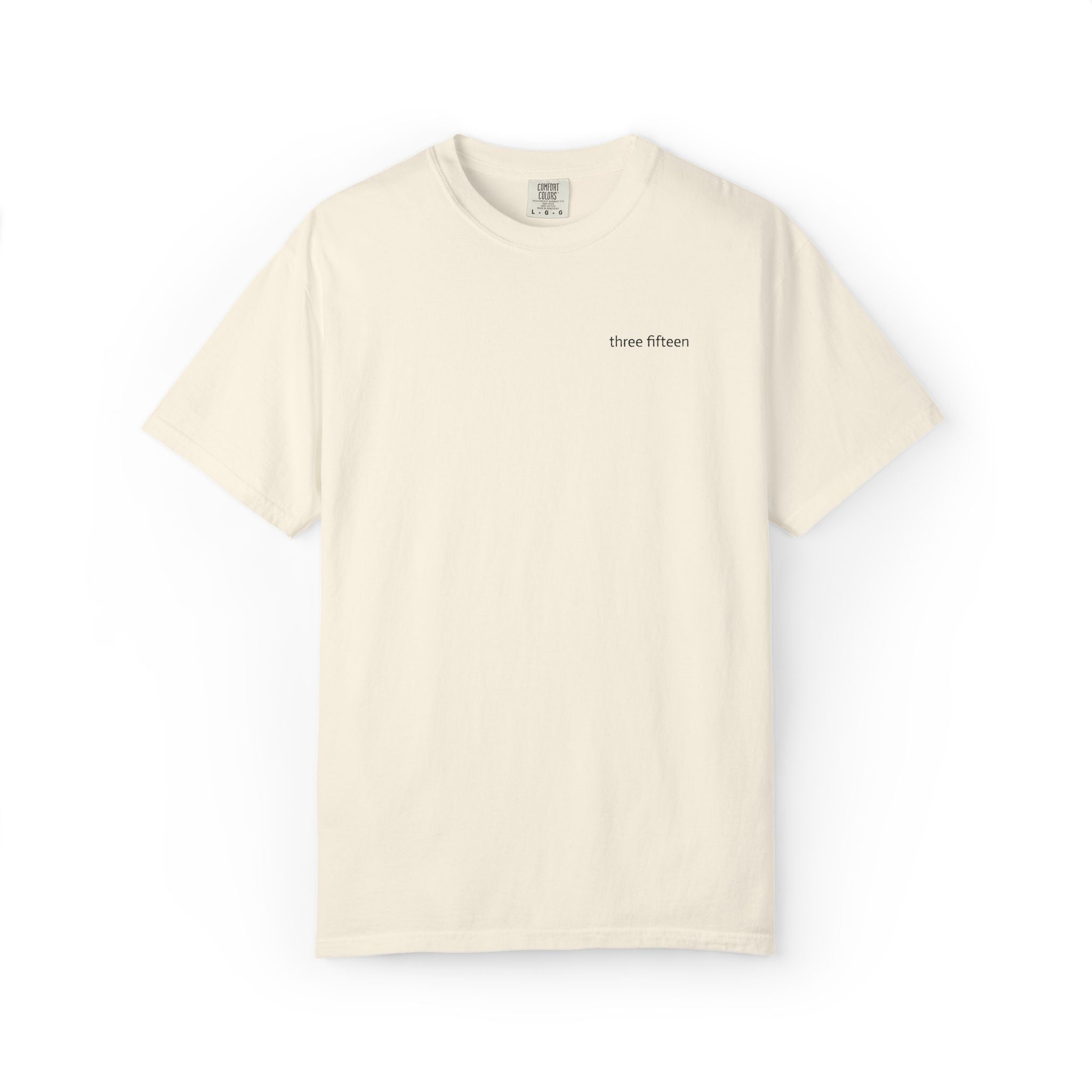 11 - Embroidered Three Fifteen Multi Color Minimalist '75' Chest Logo T-Shirt – Garment-Dyed White Casual Tee