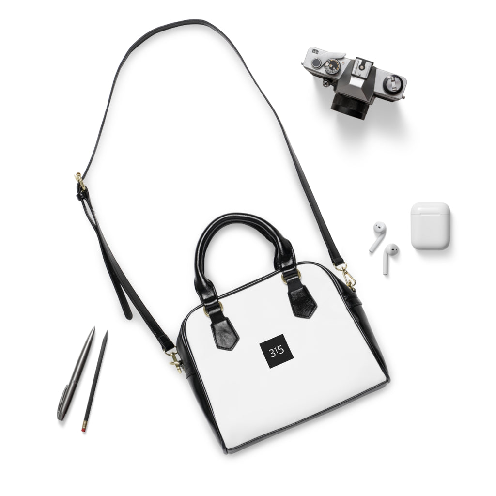 Classic White Shoulder Handbag with Minimal '315' Square Logo — Chic Everyday Tote