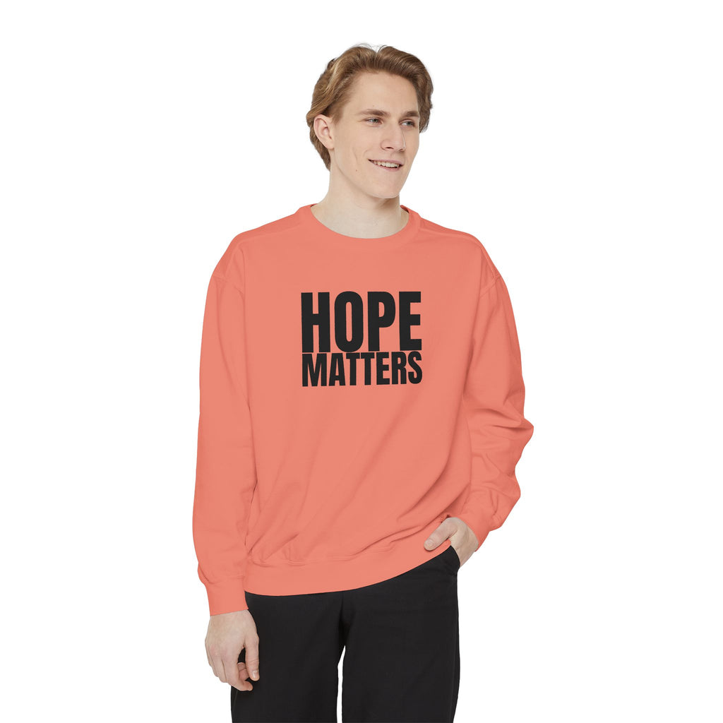 Multi Color Hope Matters Embroidered Minimalist Logo Sweatshirt — White Crewneck Casual Pullover