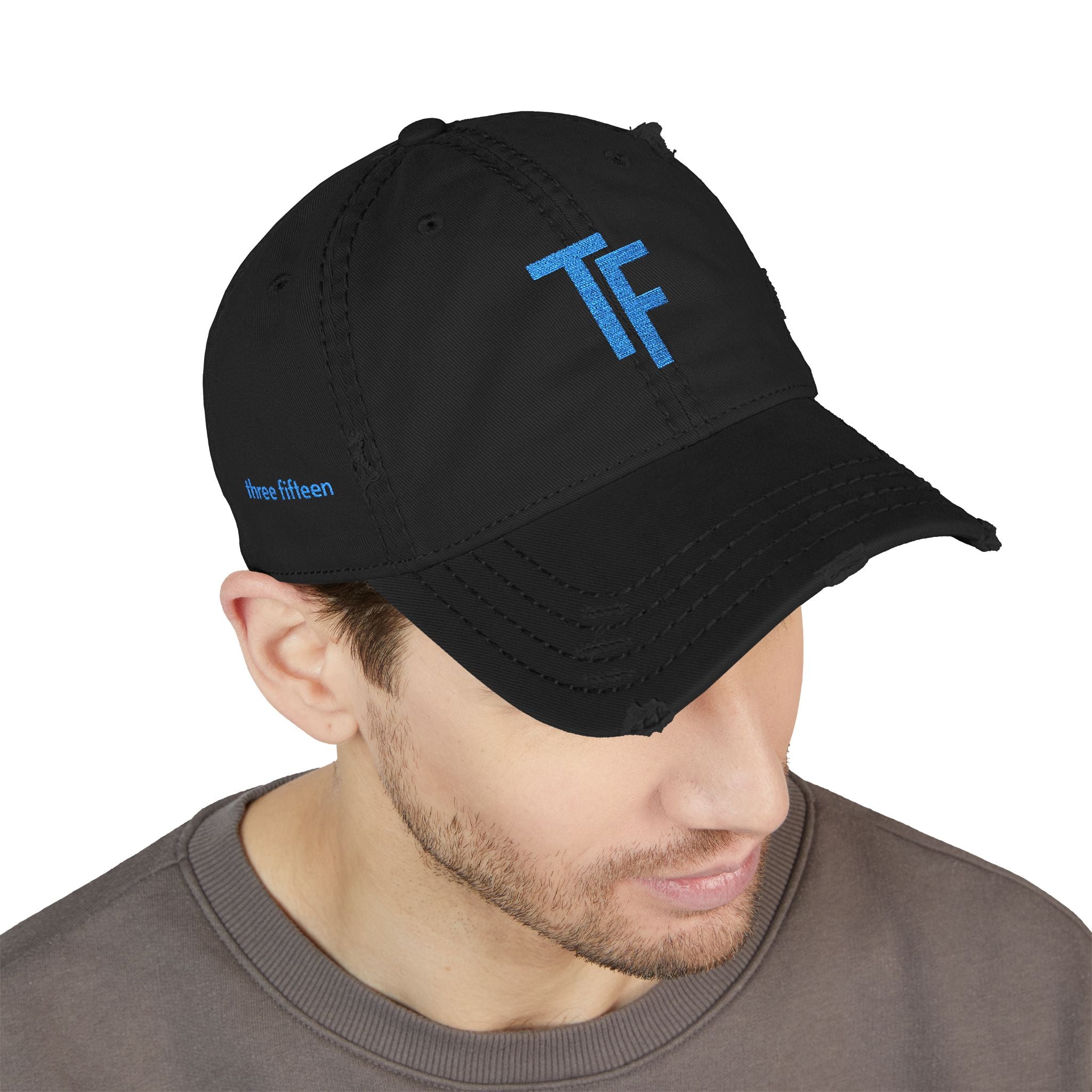 3 - Hat Distressed Embroidered TF Three Fifteen Dad Hat - Casual Chic Accessory
