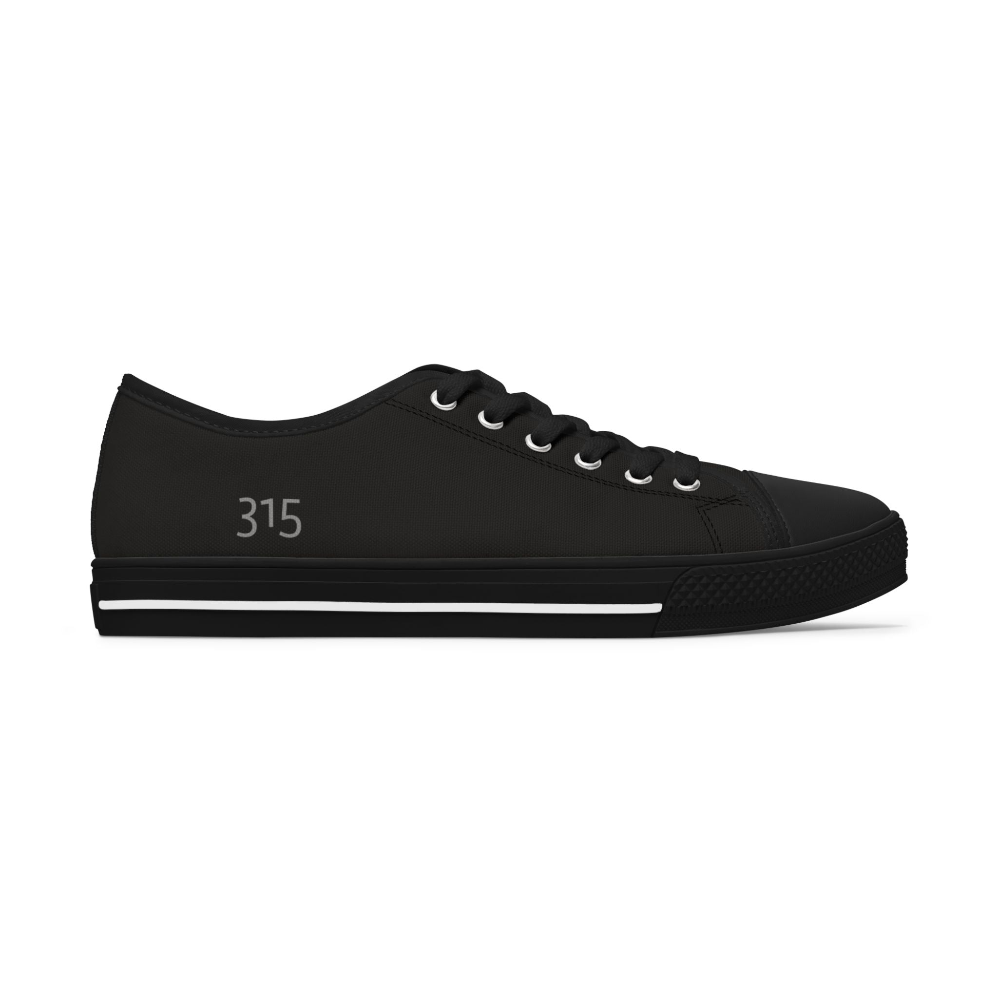 31 - Women’s Low Top Sneakers — Full Black 'Three Fifteen' Graphic Casual Canvas Shoes
