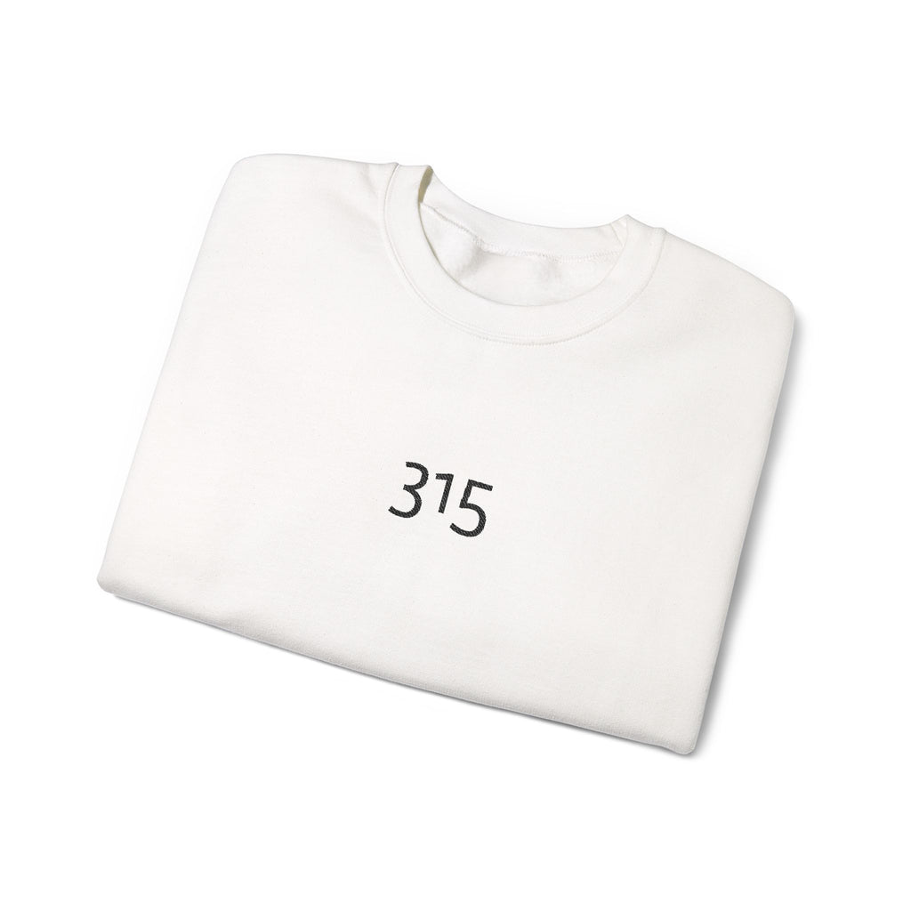 Minimal '315' Logo Crewneck Sweatshirt — White Casual Pullover