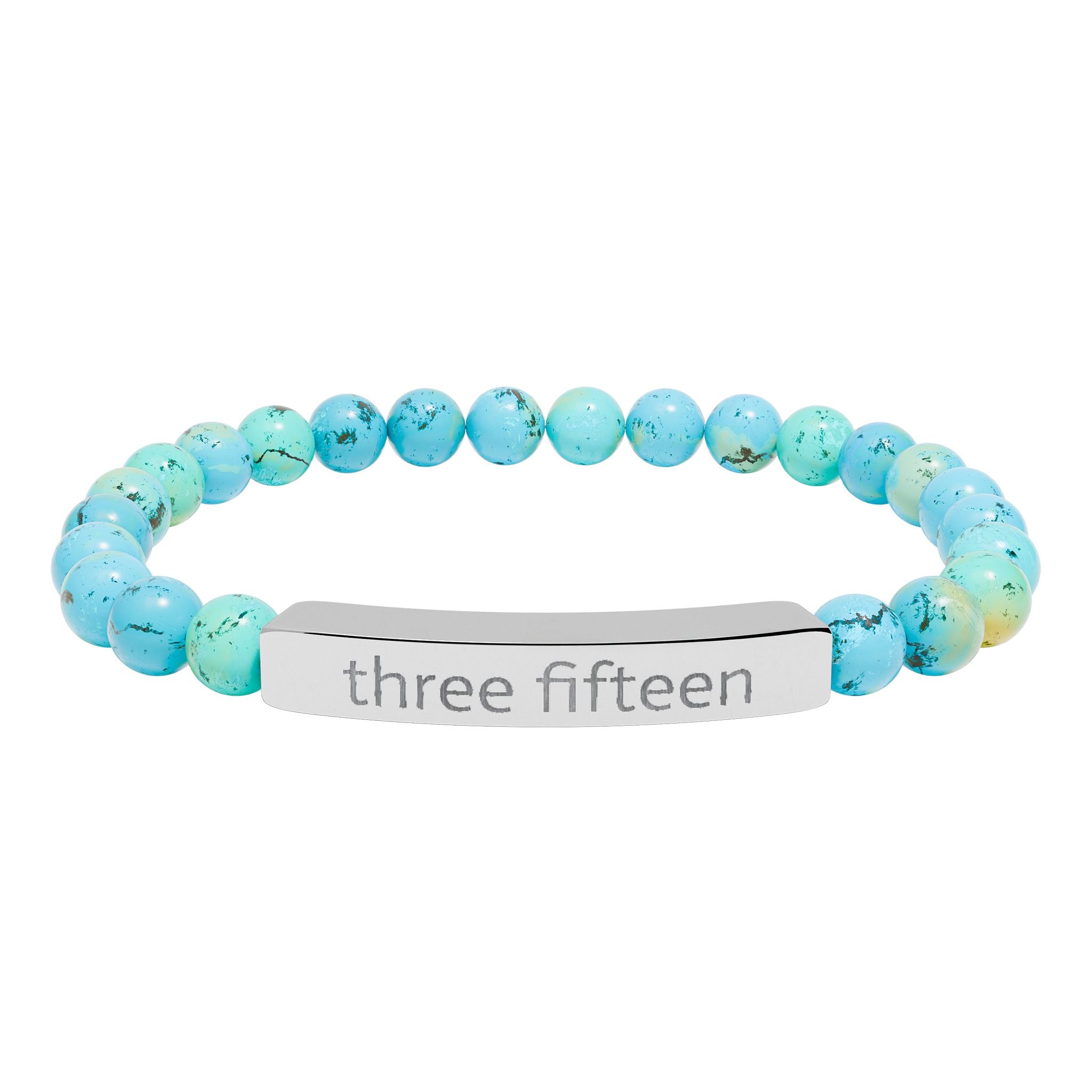 4 - Three Fifteen Engraved Natural Stone Stretch Bracelet