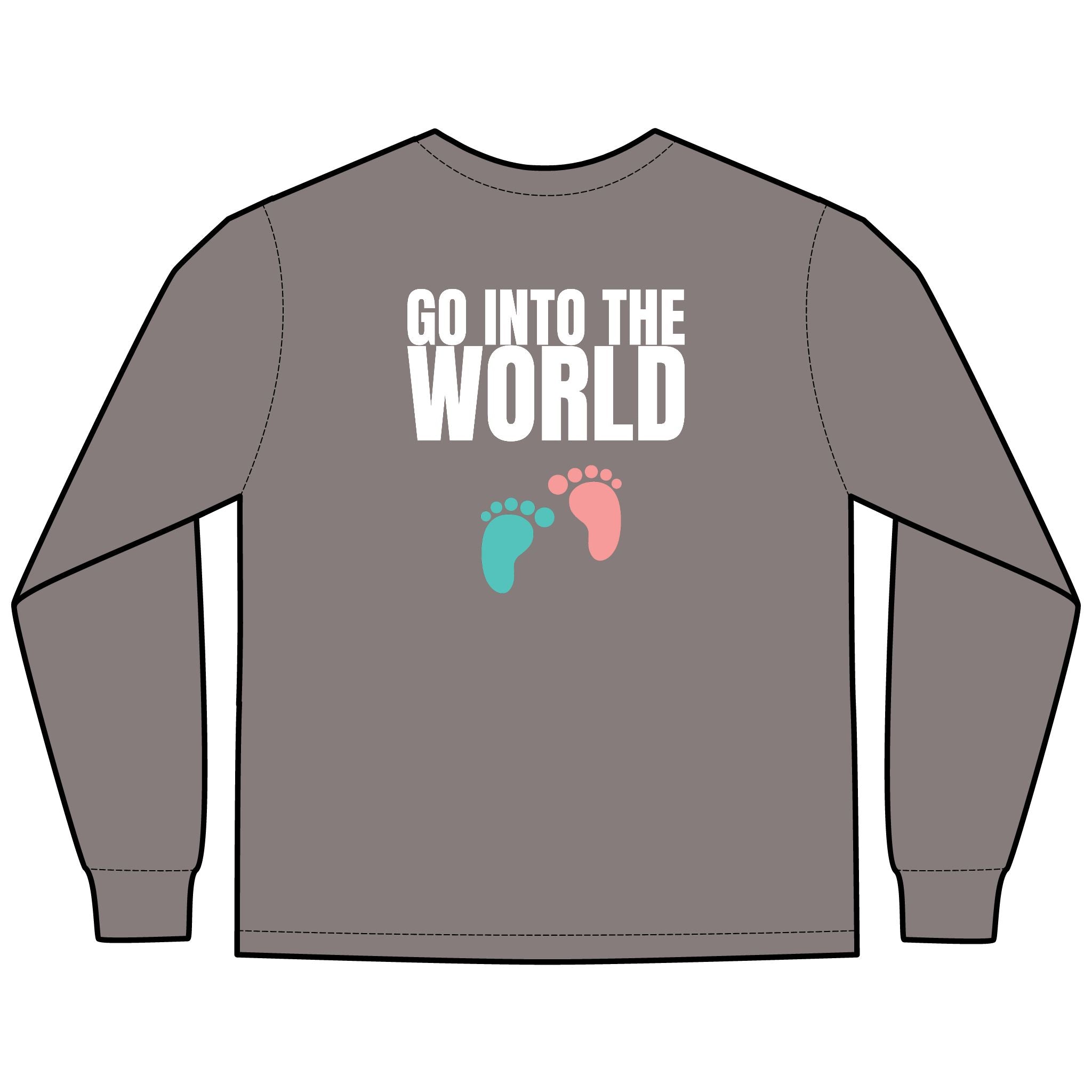 Go Into the World Multi Colors Hanes Garment-Dyed Long Sleeve T-Shirt with 315 Print