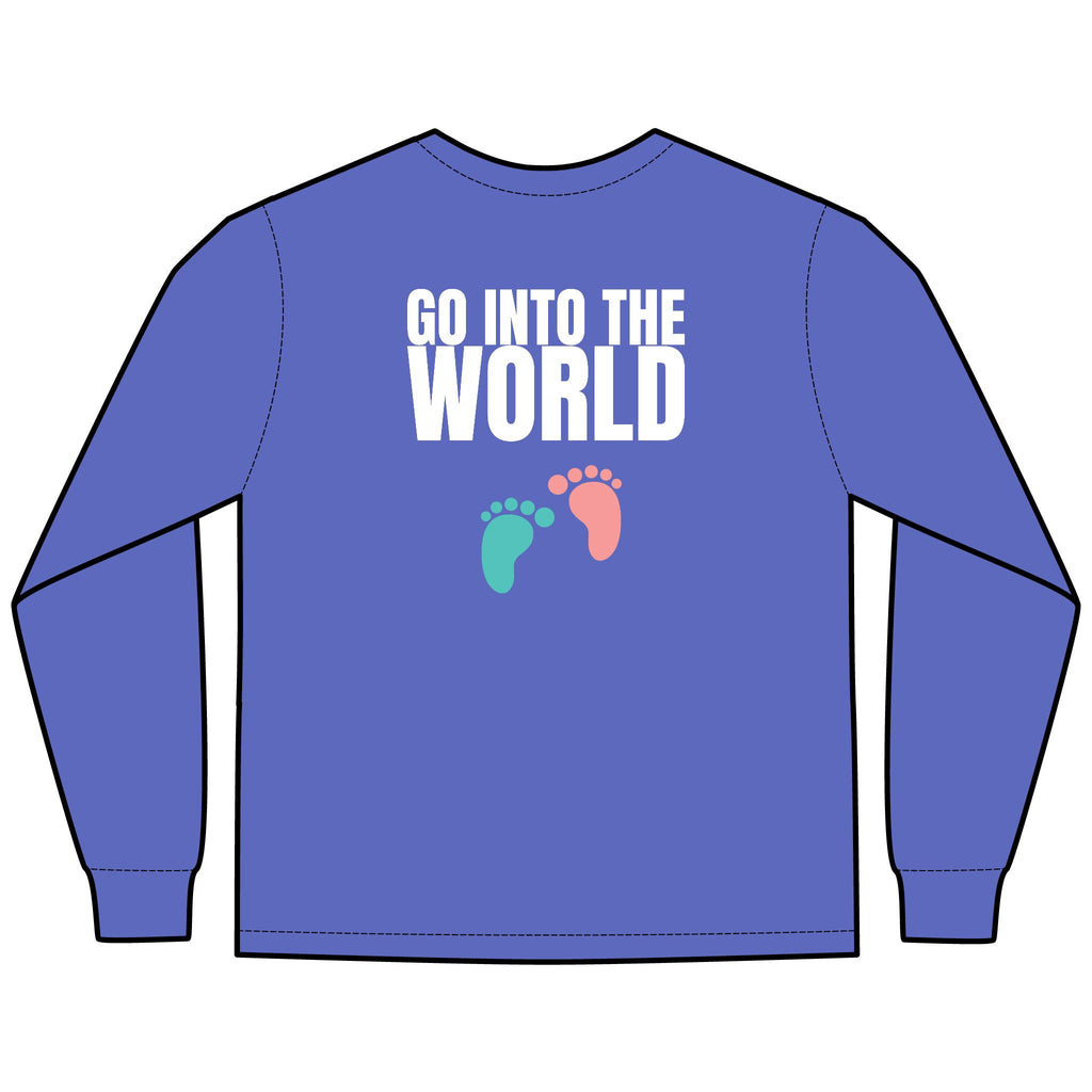Go Into the World Multi Colors Hanes Garment-Dyed Long Sleeve T-Shirt with 315 Print