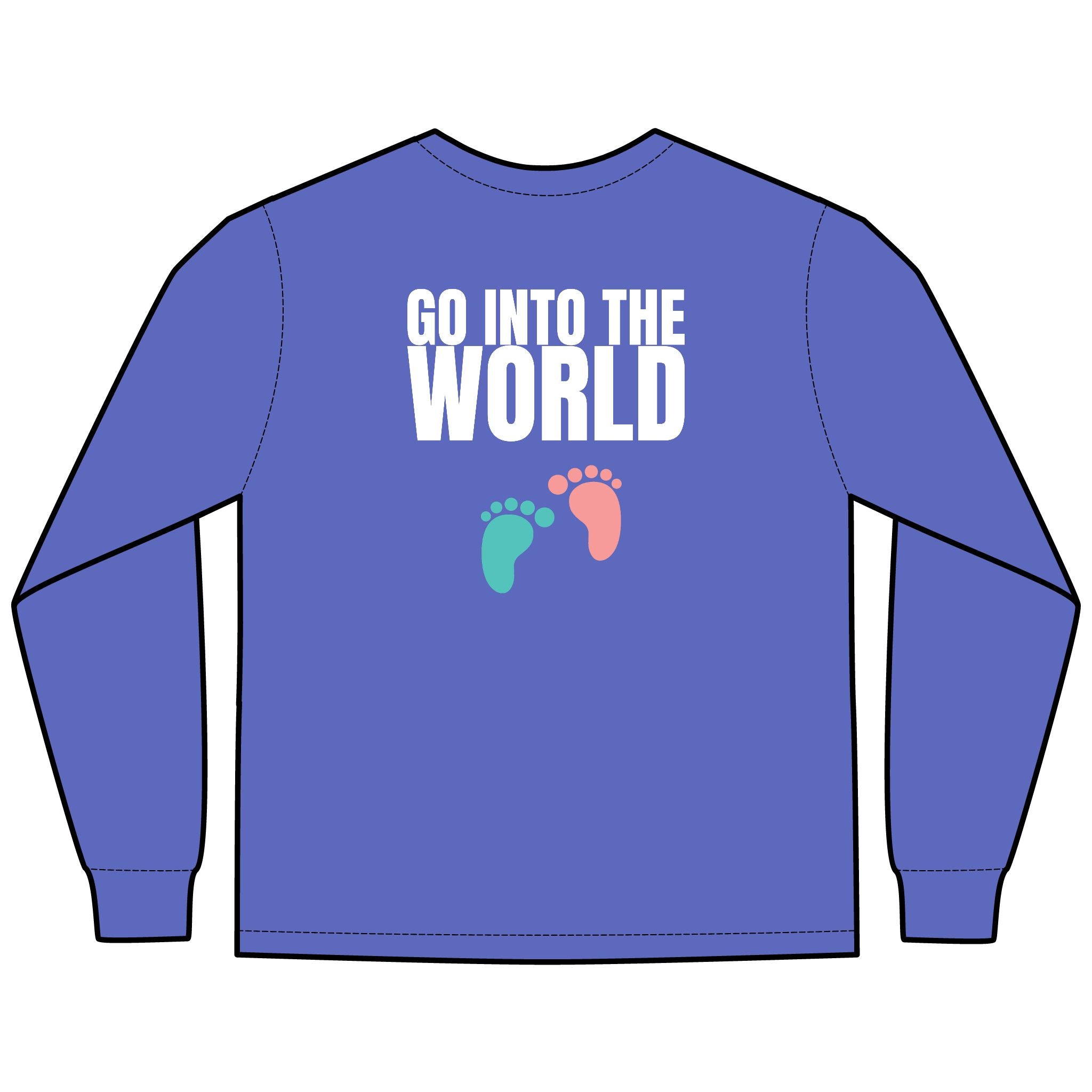 Go Into the World Multi Colors Hanes Garment-Dyed Long Sleeve T-Shirt with 315 Print