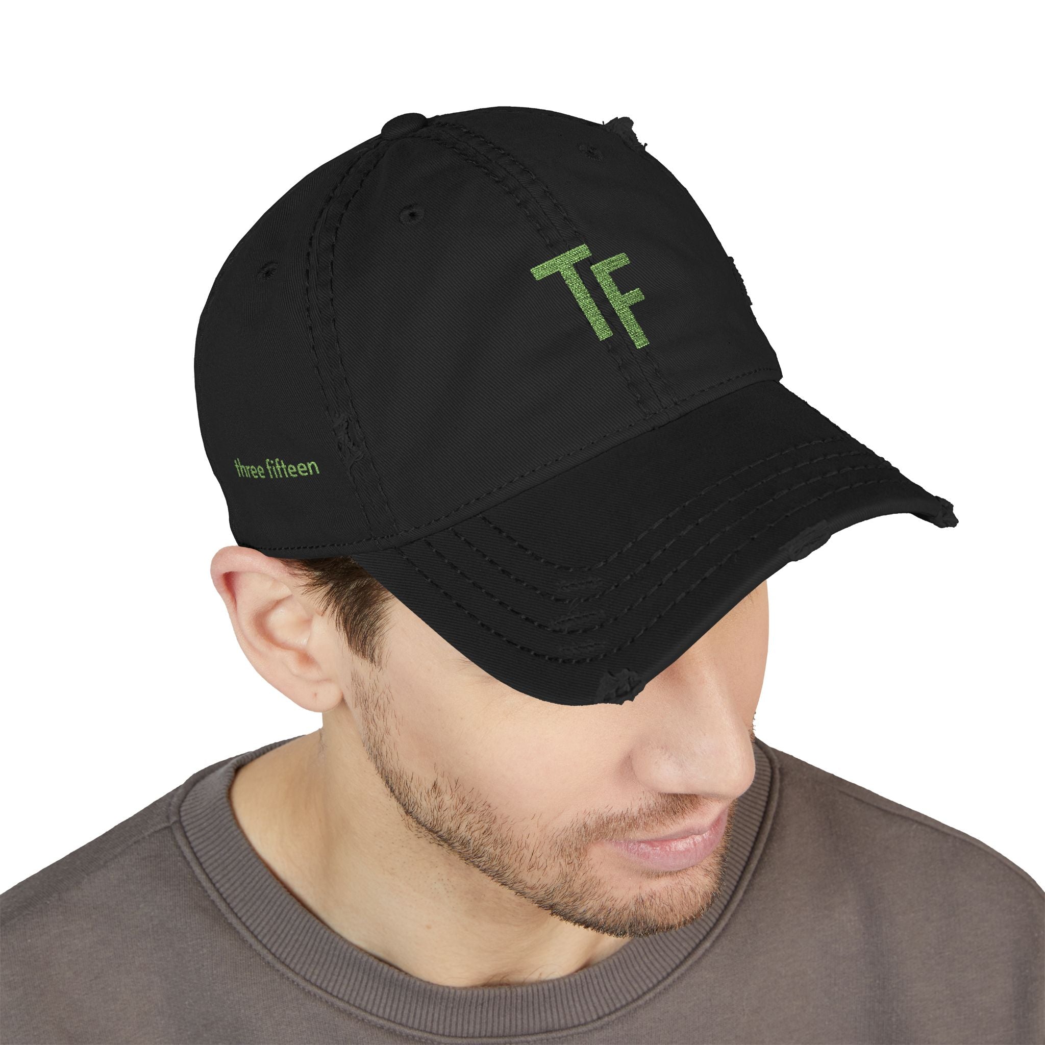 3 - Hat Distressed Embroidered TF Three Fifteen Dad Hat - Casual Chic Accessory