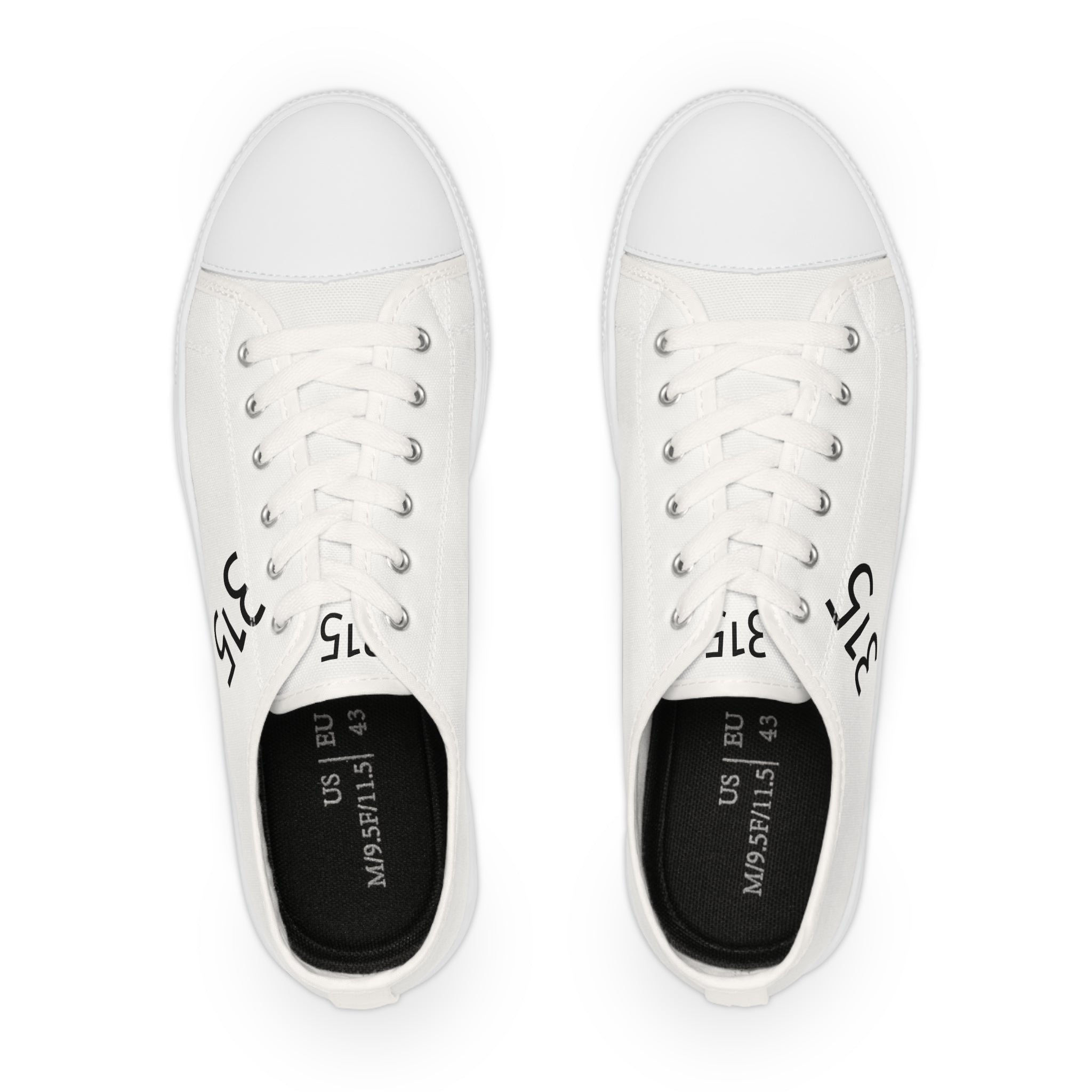 31 - Men's White Low Top Sneakers — Minimal White Canvas Shoes with '315' Side Graphic