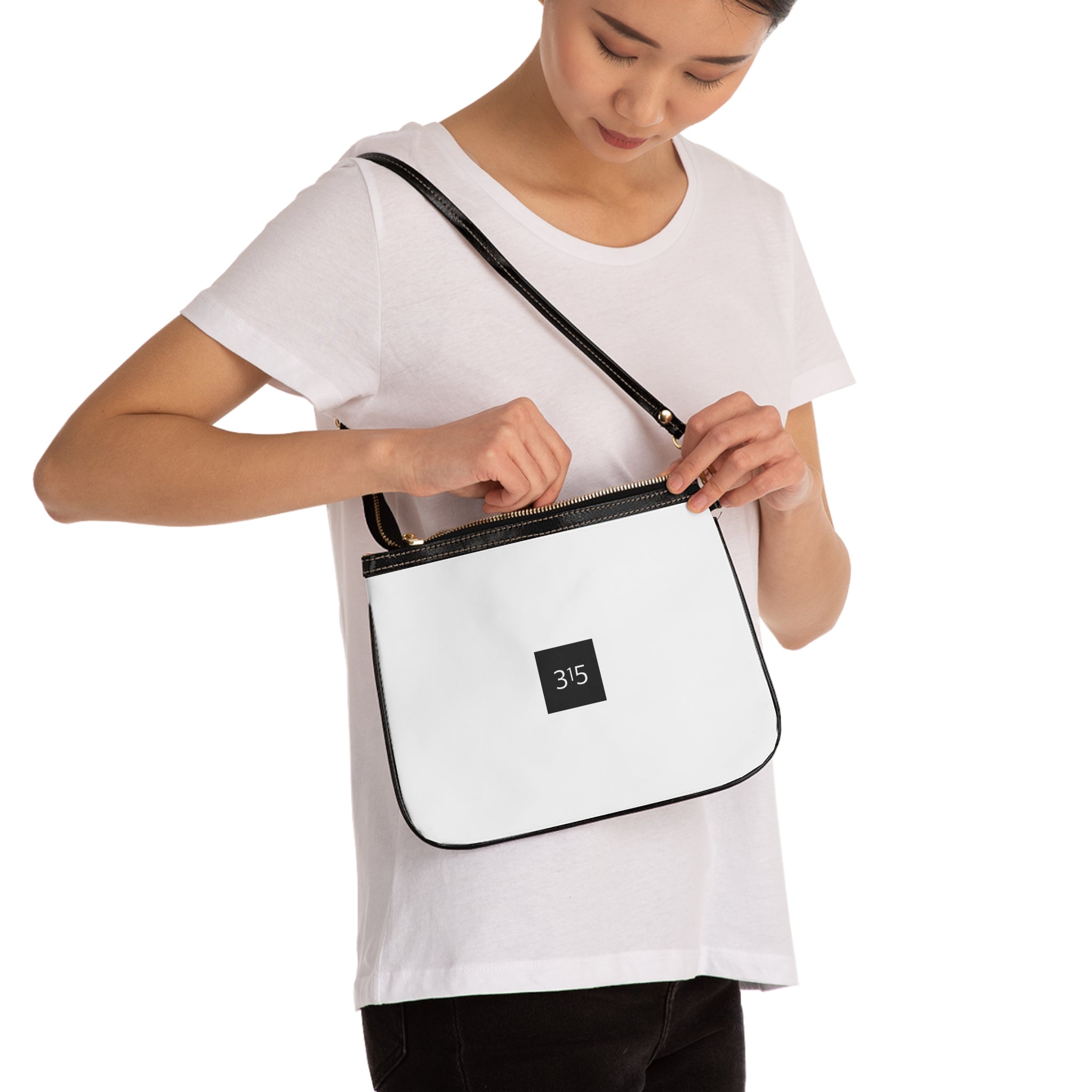 Minimalist Small Shoulder Bag with '315' Square Logo — Everyday Crossbody Purse