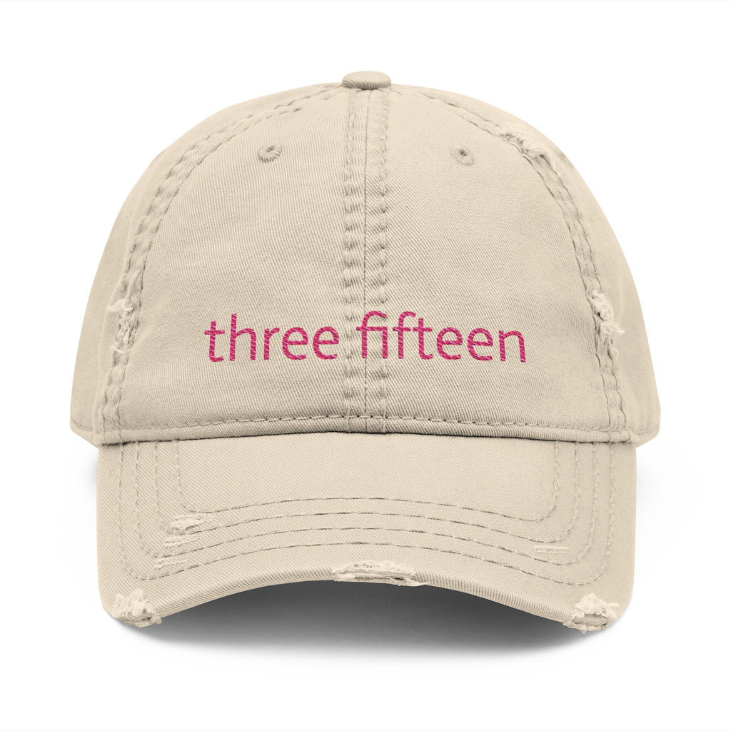 3 - Hat Distressed Embroidered Three Fifteen Dad Hat - Casual Chic Accessory
