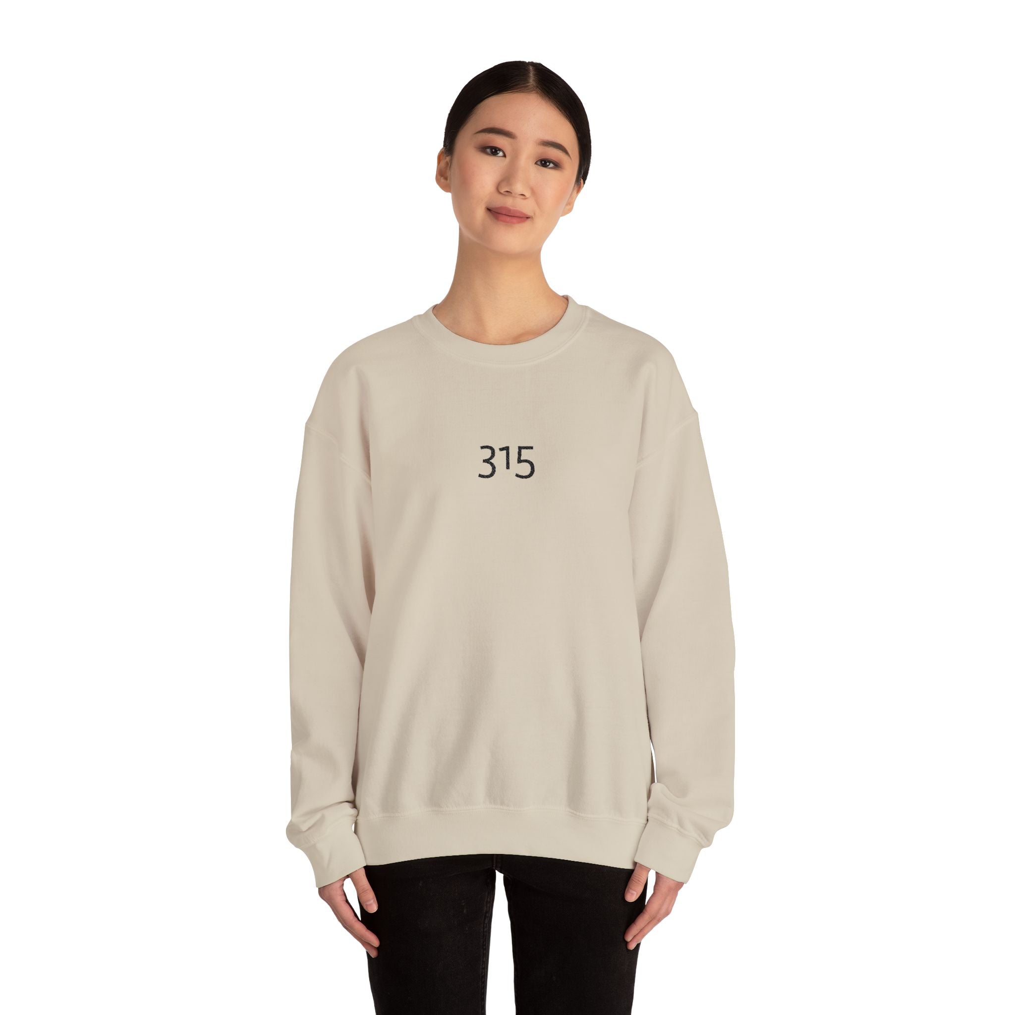 Minimal '315' Logo Crewneck Sweatshirt — White Casual Pullover