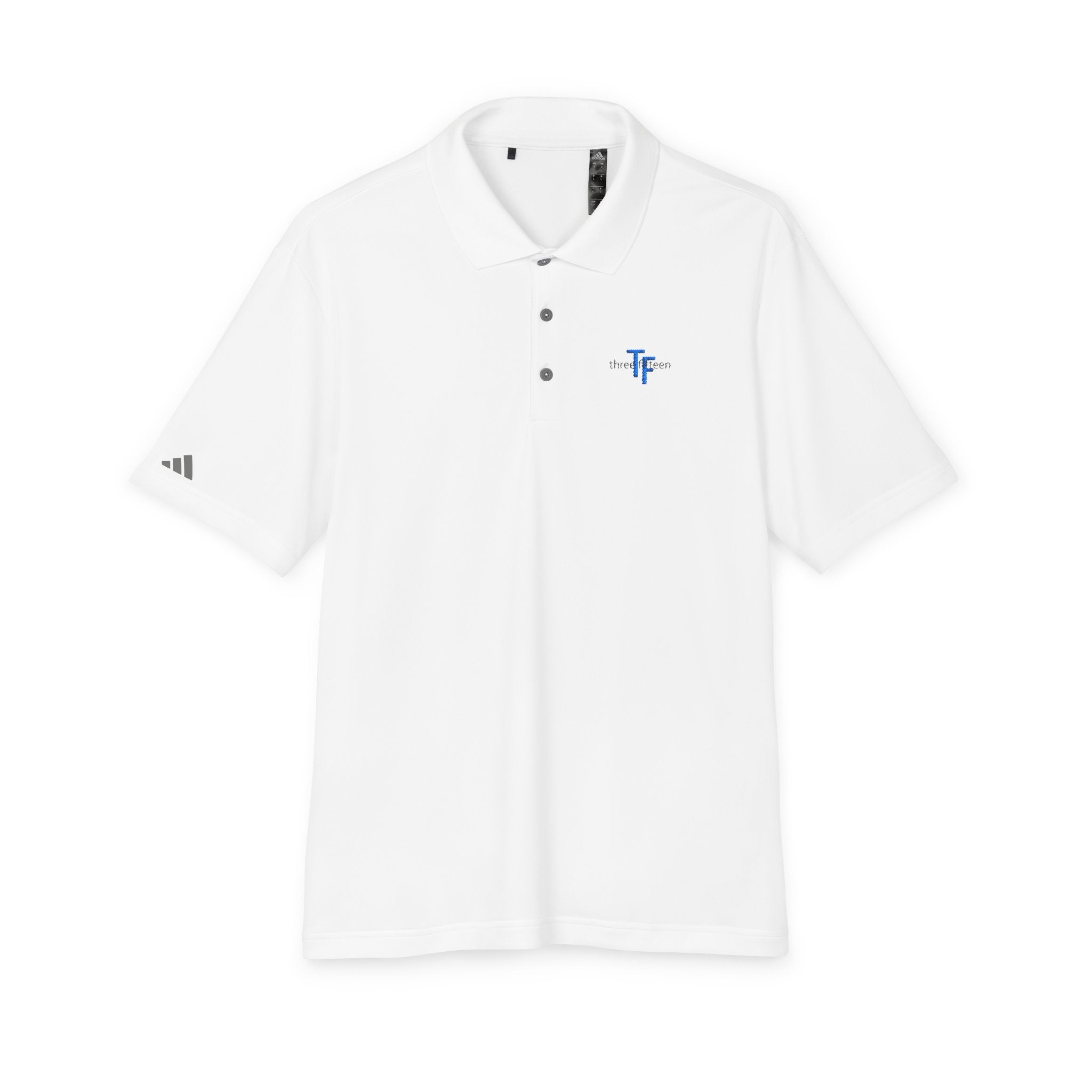 114 - Embroidered White Adidas Performance Polo Shirt with Small Blue 'TF' Chest Logo – Golf & Corporate Teamwear