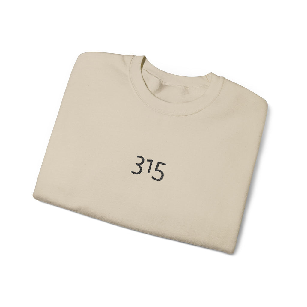 Minimal '315' Logo Crewneck Sweatshirt — White Casual Pullover
