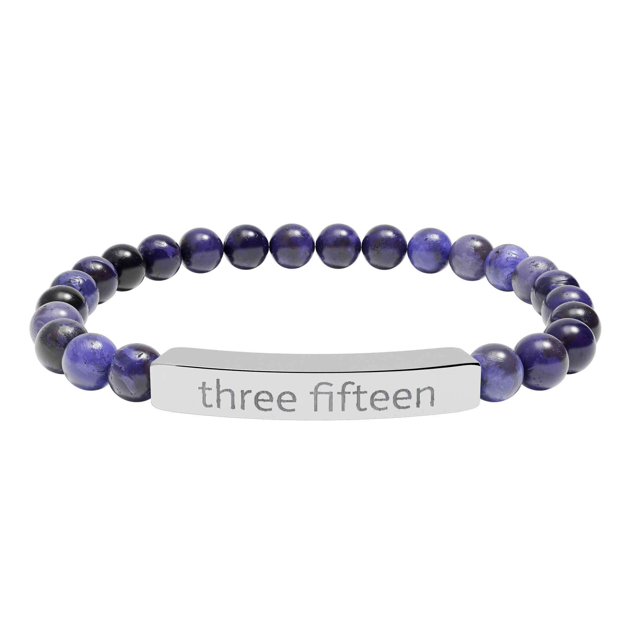 4 - Three Fifteen Engraved Natural Stone Stretch Bracelet