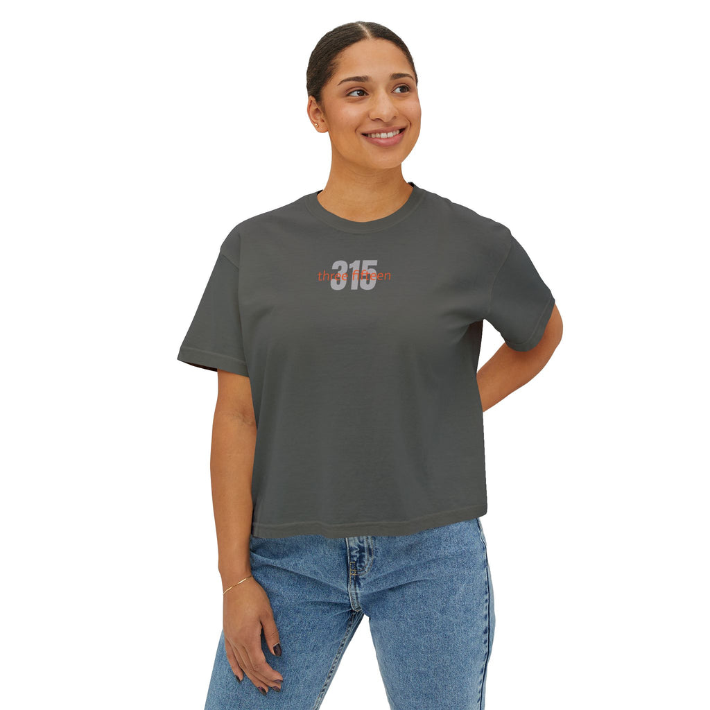 1 - Women's Boxy Tee Bold 315 — Minimalist City Number Graphic Shirt