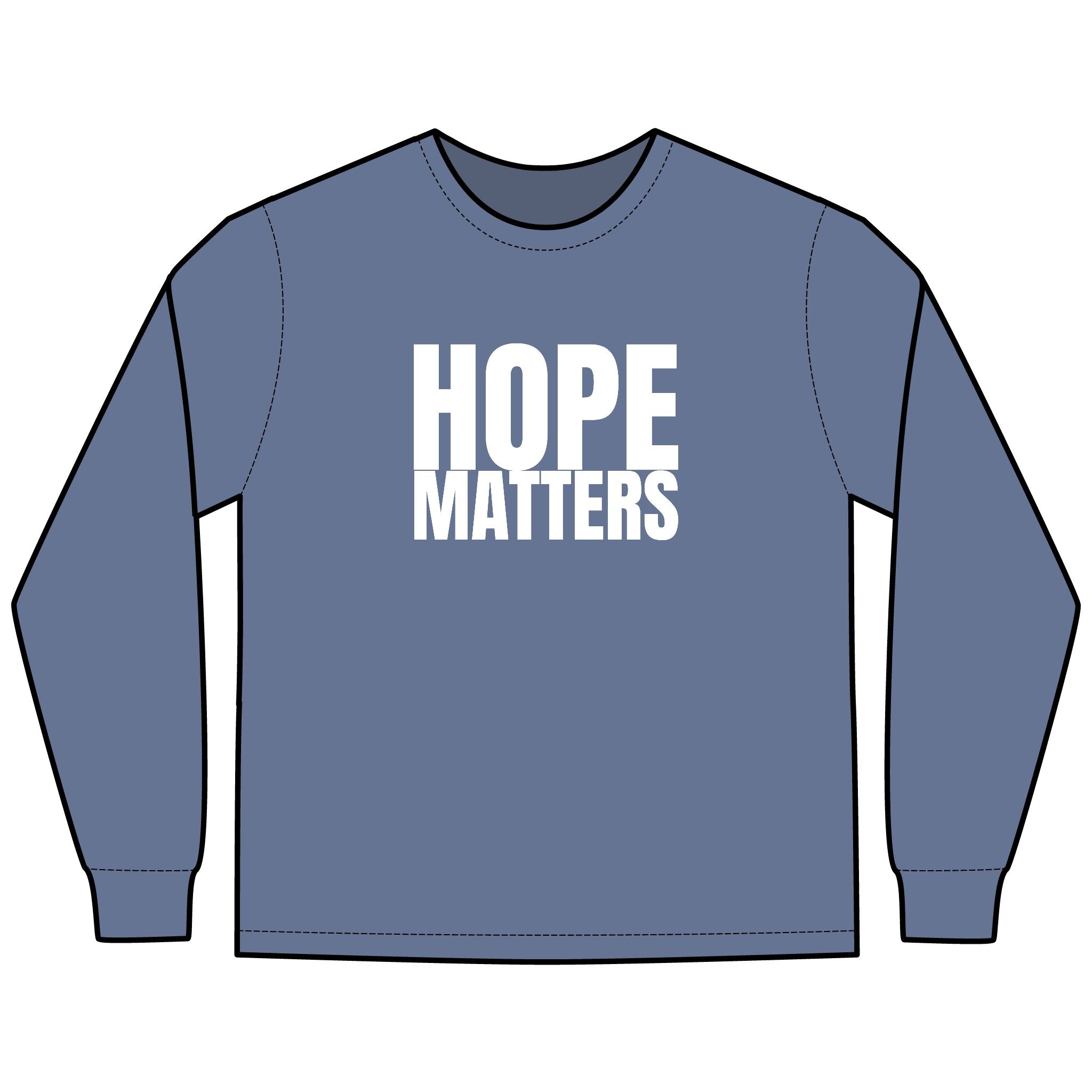 HOPE Matters Multi Colors Hanes Garment-Dyed Long Sleeve T-Shirt with 315 Print
