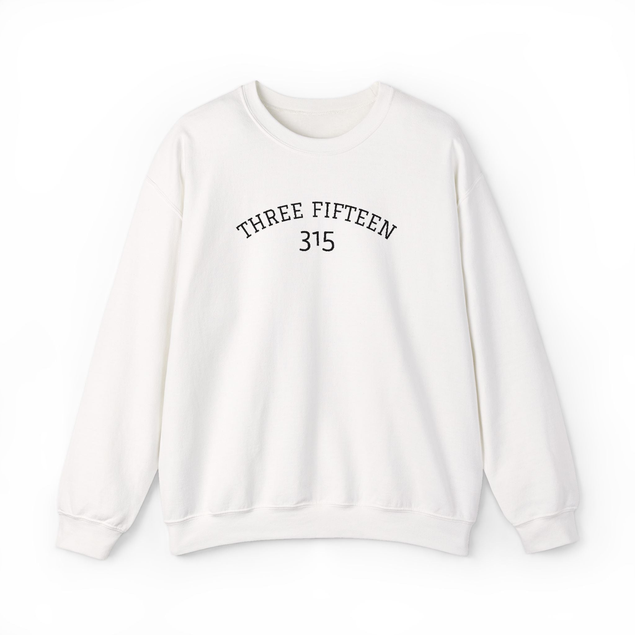 15 - Minimal '315' Embroidered Logo Crewneck Sweatshirt — White Casual Pullover