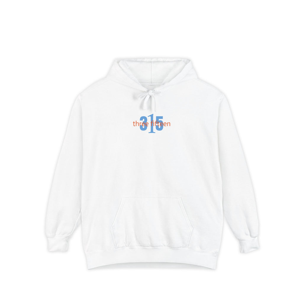 16 - Embroidered White Oversized 1 Comfort Colors Hoodie — 'three fifteen' 315 Minimal Number Graphic