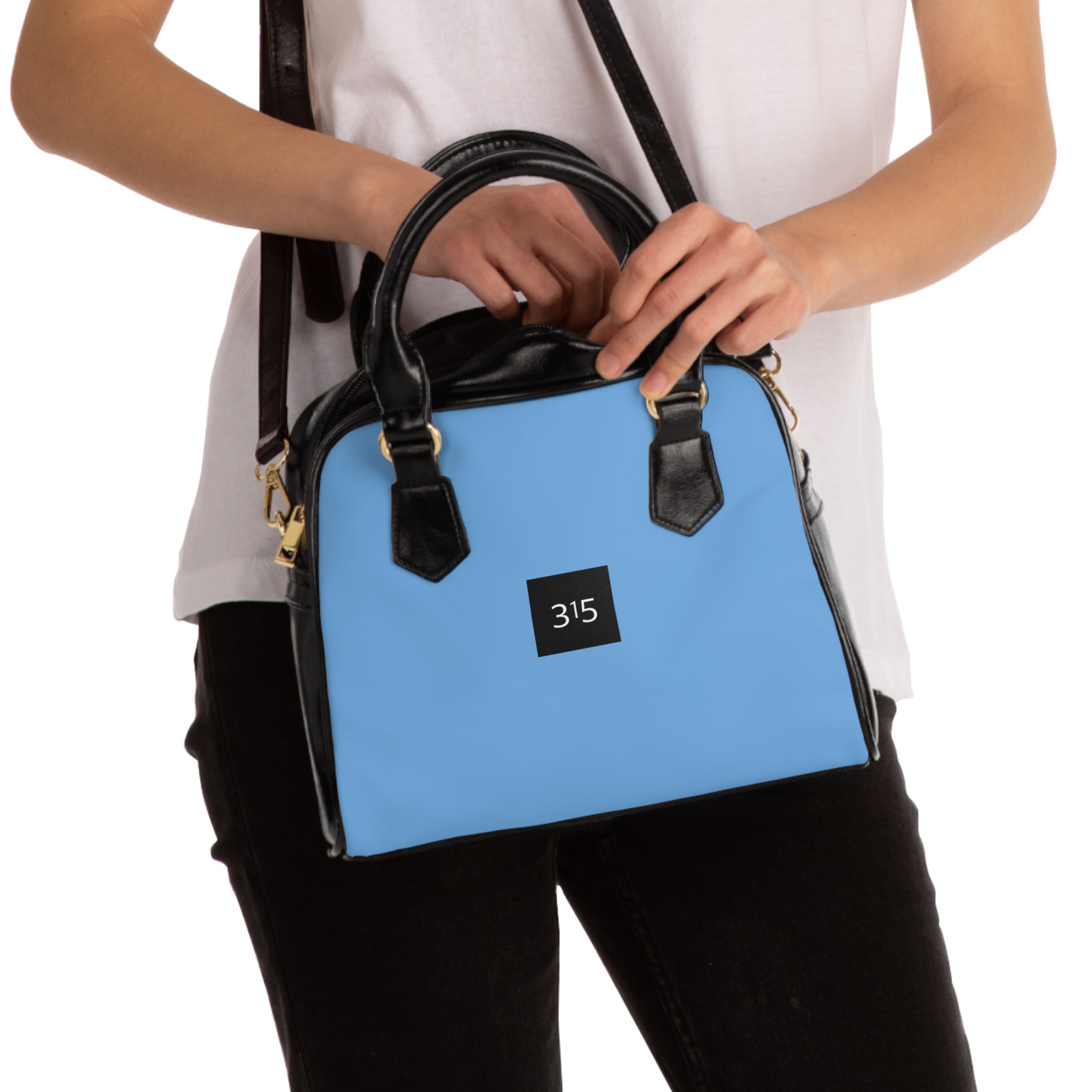 Classic White Shoulder Handbag with Minimal '315' Square Logo — Chic Everyday Tote