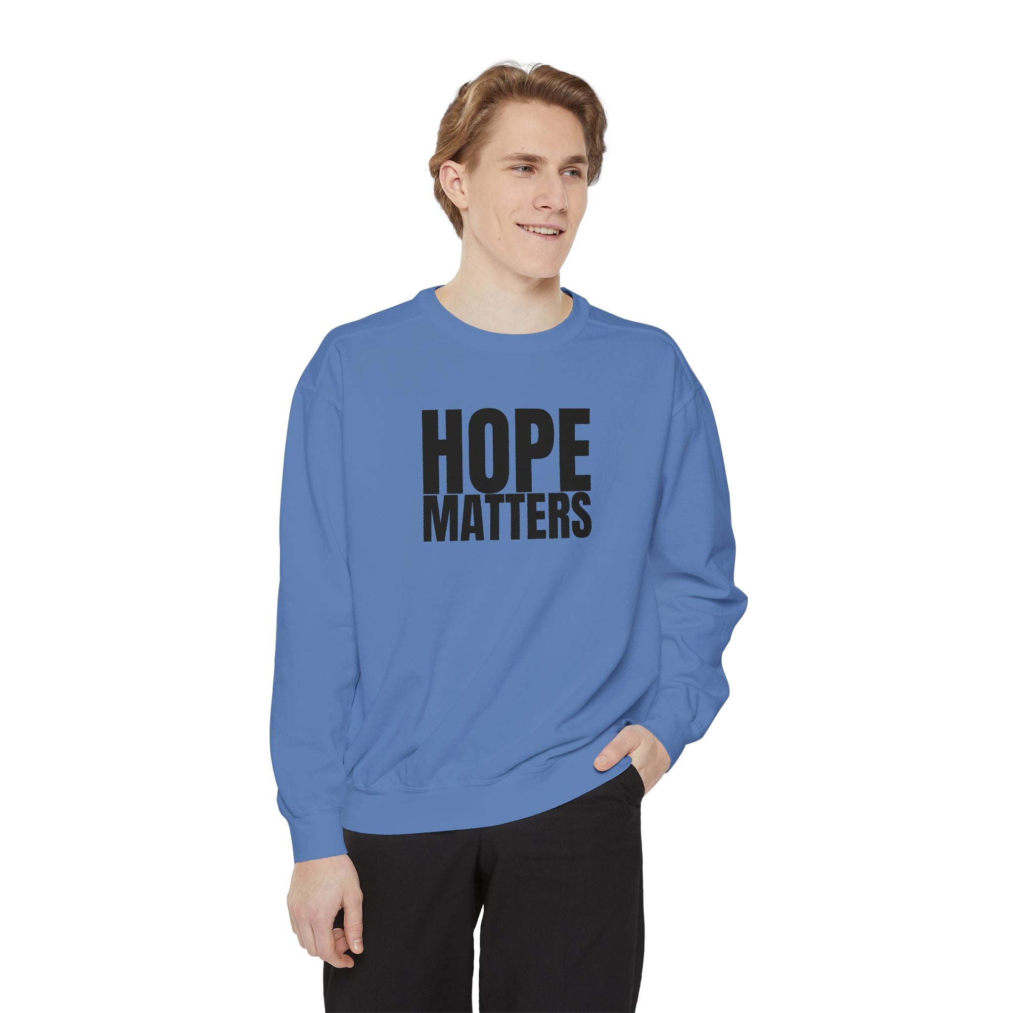 Multi Color Hope Matters Embroidered Minimalist Logo Sweatshirt — White Crewneck Casual Pullover