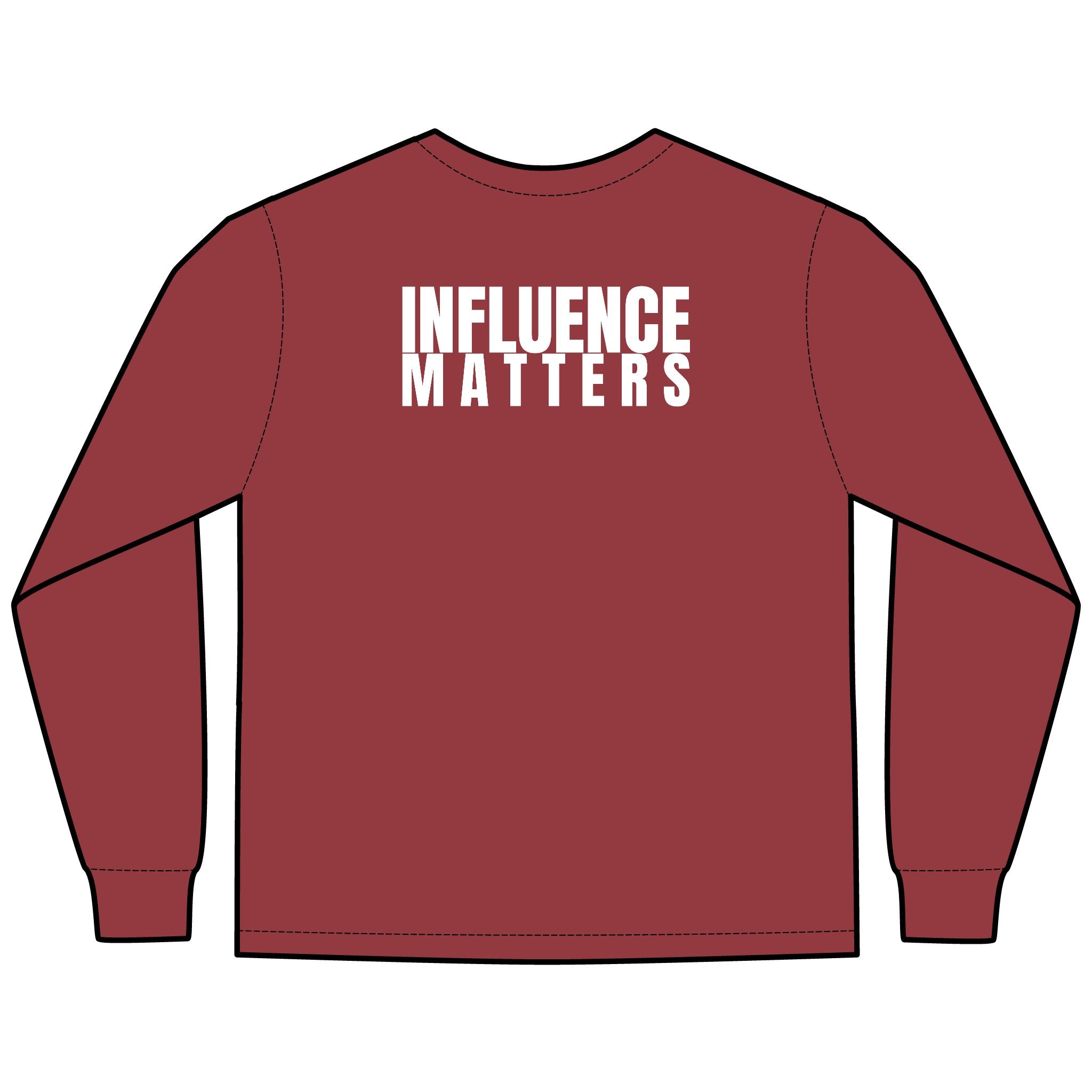 Influence Matters Multi Colors Hanes Garment-Dyed Long Sleeve T-Shirt with 315 Print