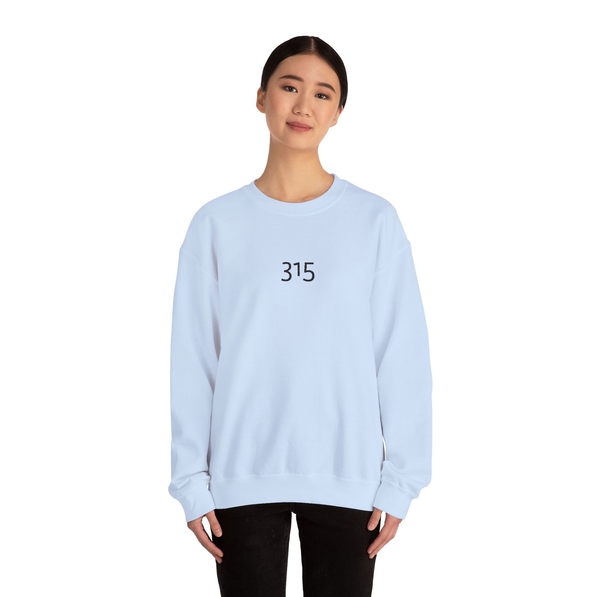 Minimal '315' Logo Crewneck Sweatshirt — White Casual Pullover