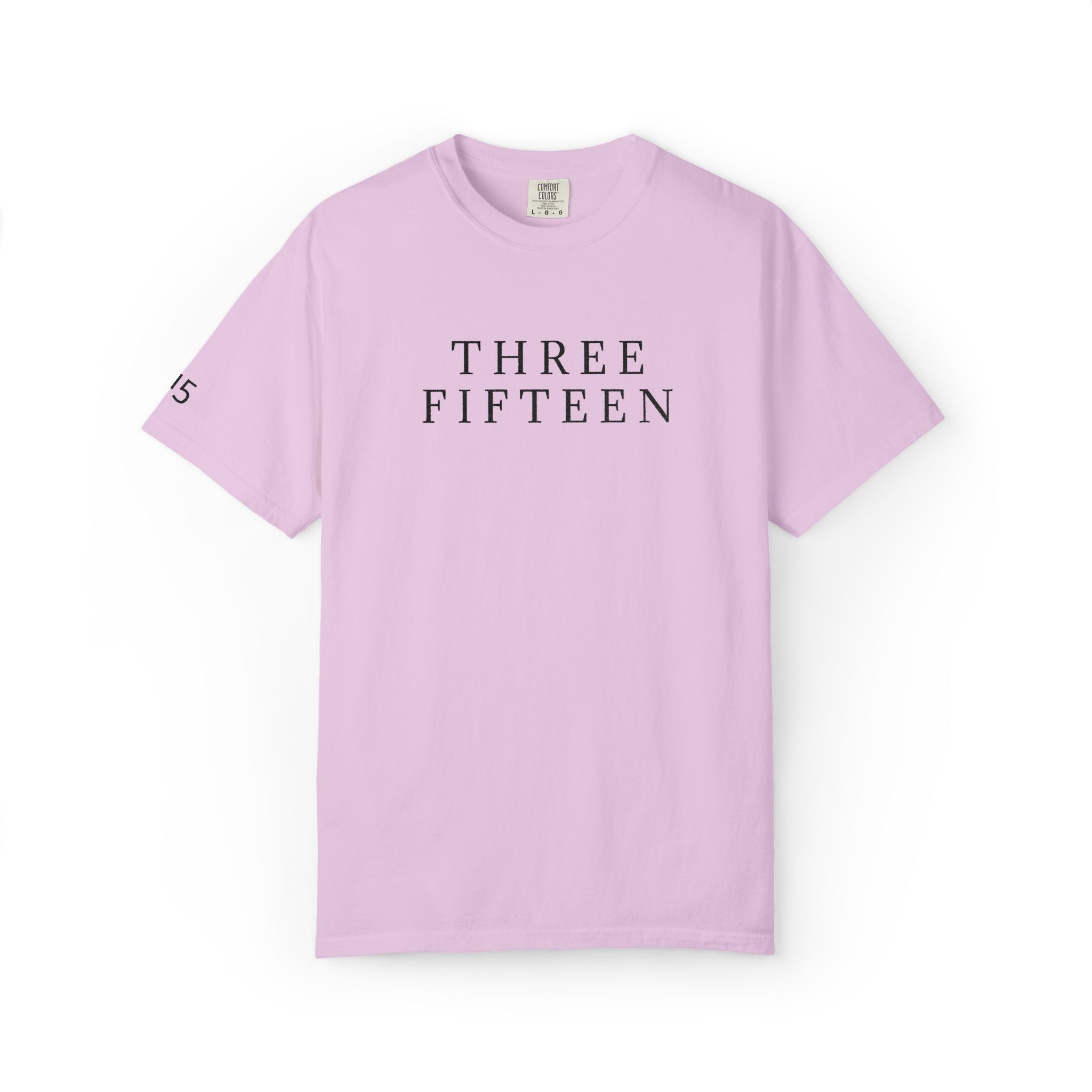 11 - Embroidered THREE FIFTEEN Multi Color Black Lettering Minimalist '75' Chest Logo T-Shirt – Garment-Dyed White Casual Tee