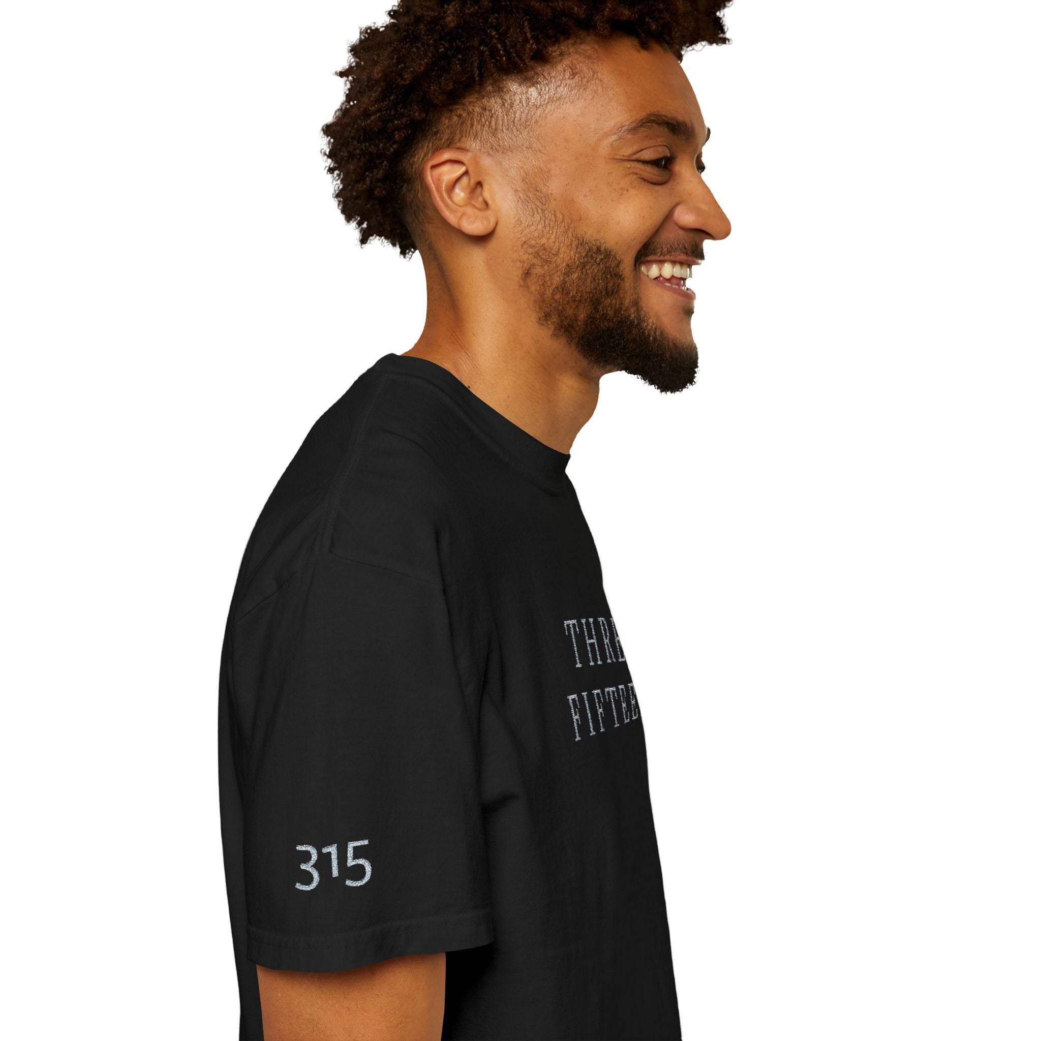 11 - Embroidered THREE FIFTEEN Multi Color Minimalist '75' Chest Logo T-Shirt – Garment-Dyed White Casual Tee