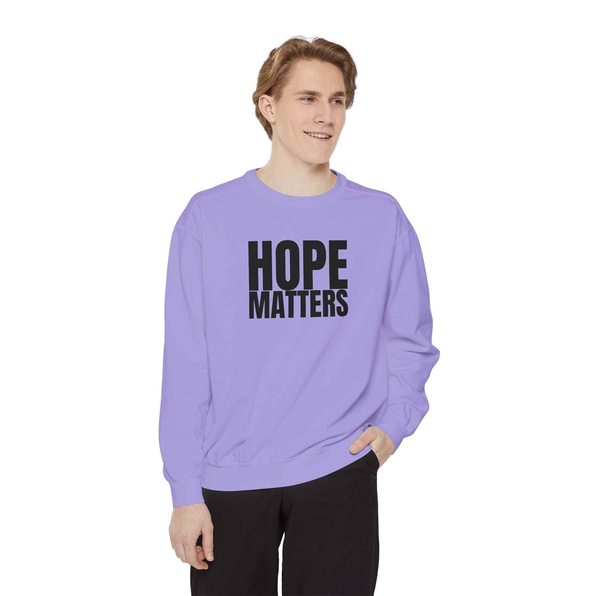 Multi Color Hope Matters Embroidered Minimalist Logo Sweatshirt — White Crewneck Casual Pullover