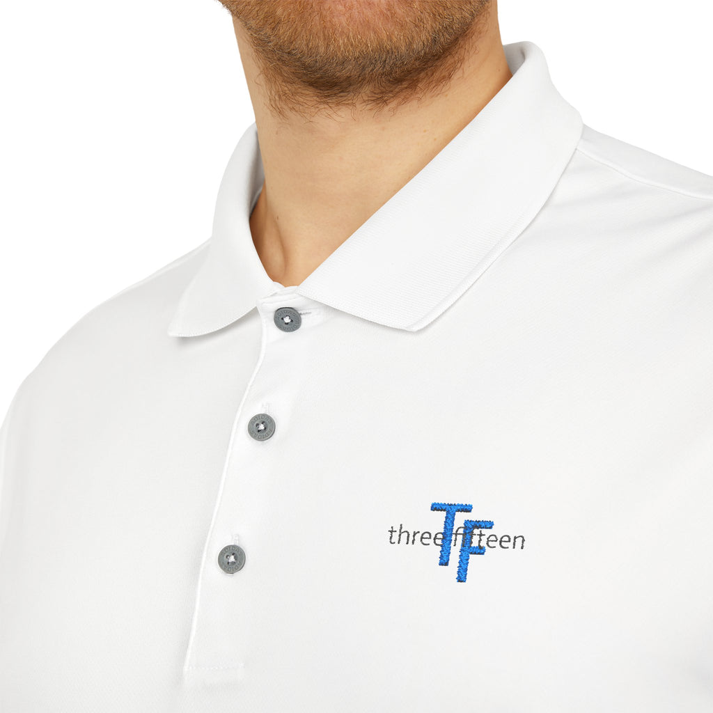 114 - Embroidered White Adidas Performance Polo Shirt with Small Blue 'TF' Chest Logo – Golf & Corporate Teamwear