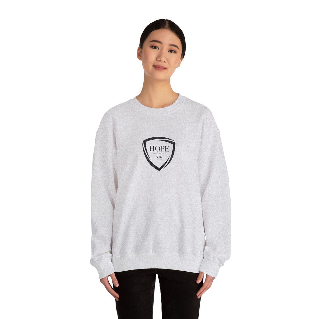 15 - Embroidered Hope Shield Crewneck Sweatshirt — Motivational Black Pullover