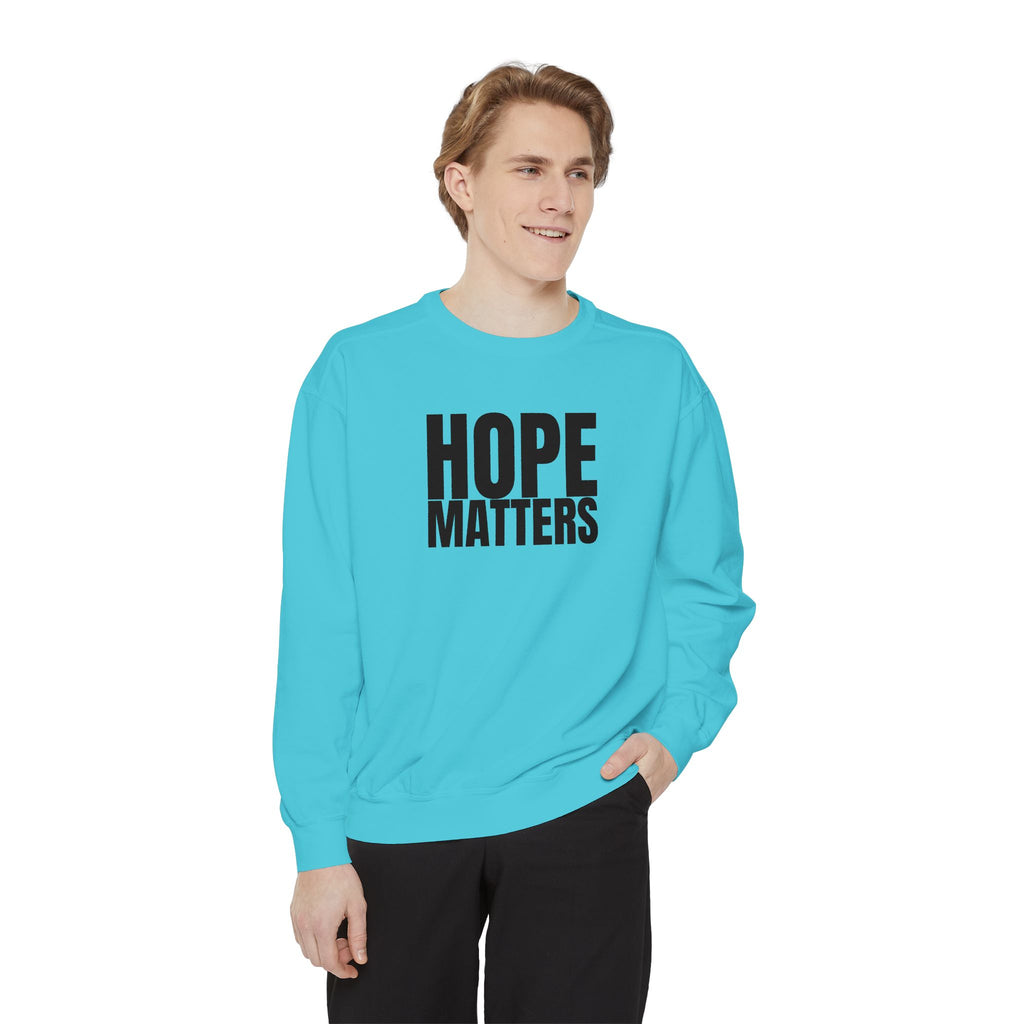 Multi Color Hope Matters Embroidered Minimalist Logo Sweatshirt — White Crewneck Casual Pullover